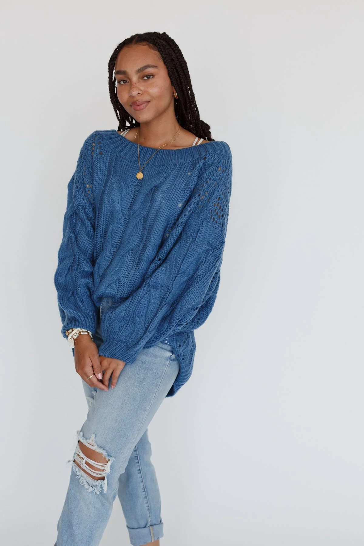 Golden Hour Bubble Sleeve Sweater Dress - Blue - Image 9