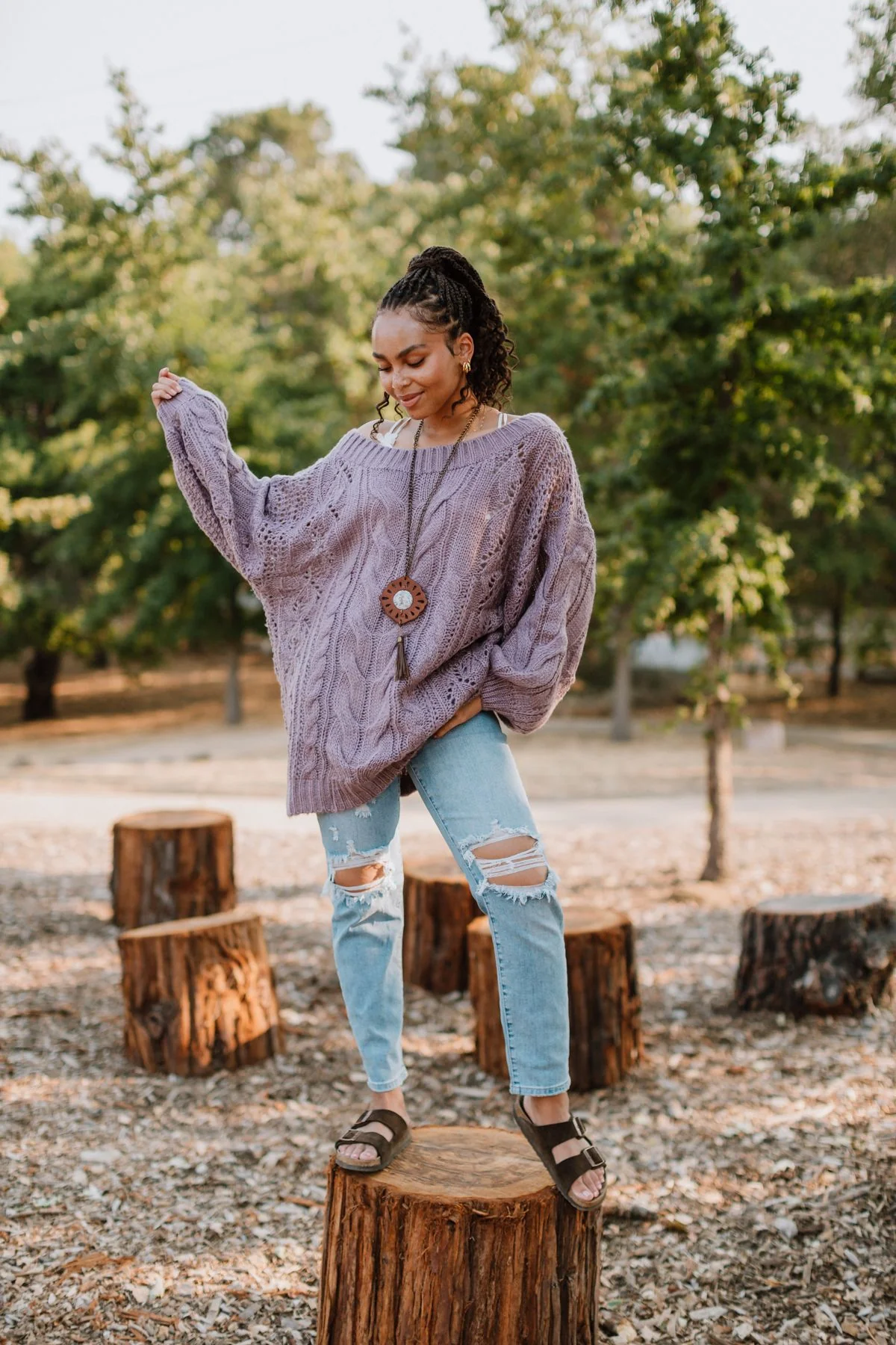 Golden Hour Bubble Sleeve Sweater Dress - Lavender - Image 2