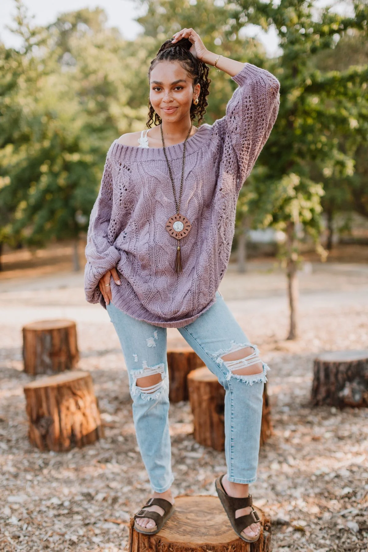 Golden Hour Bubble Sleeve Sweater Dress - Lavender - Image 3
