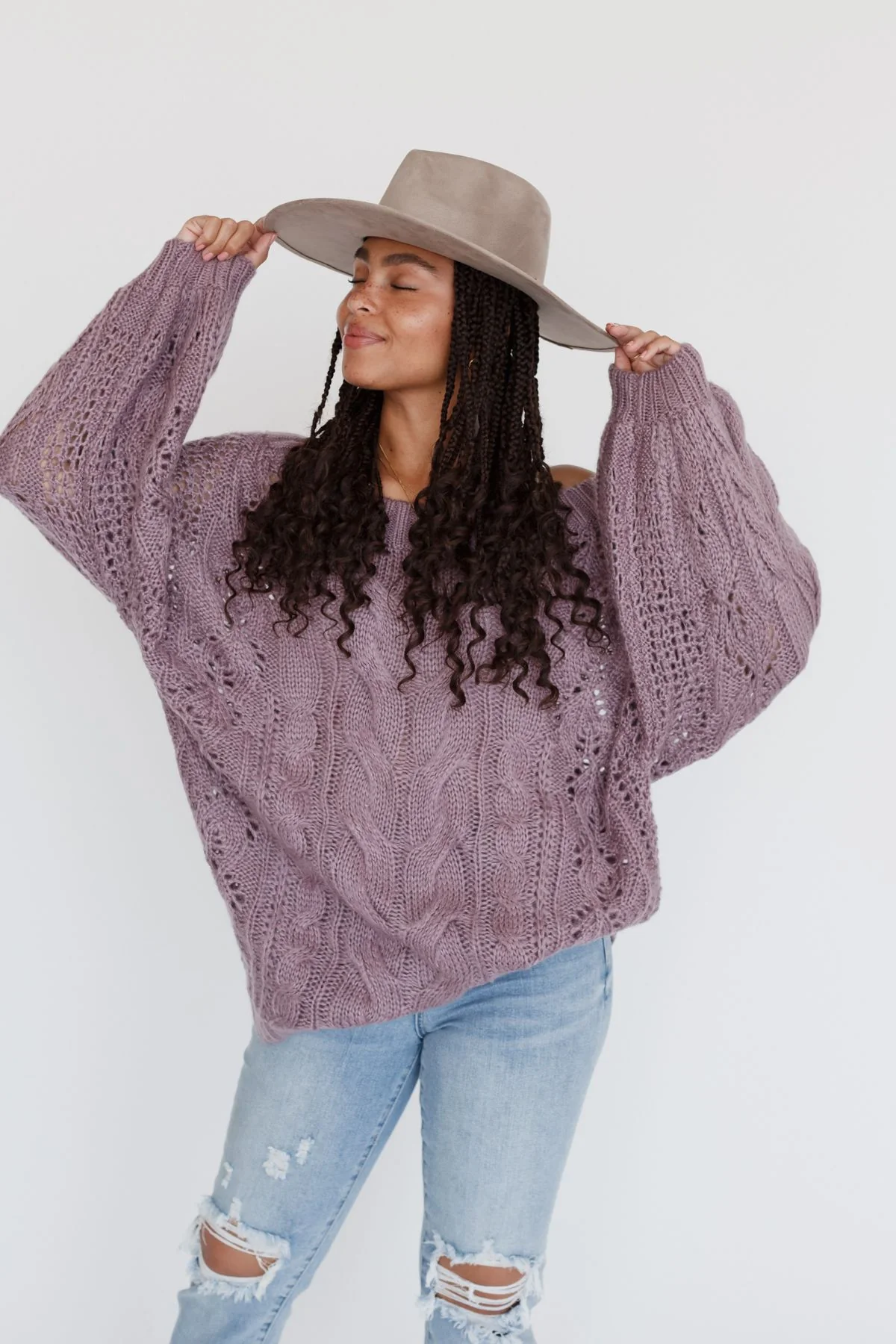 Golden Hour Bubble Sleeve Sweater Dress - Lavender - Image 9