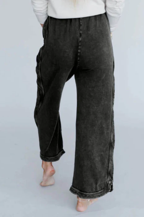 So Comfy Wide Leg Pant Cropped Length - Charcoal - Image 5