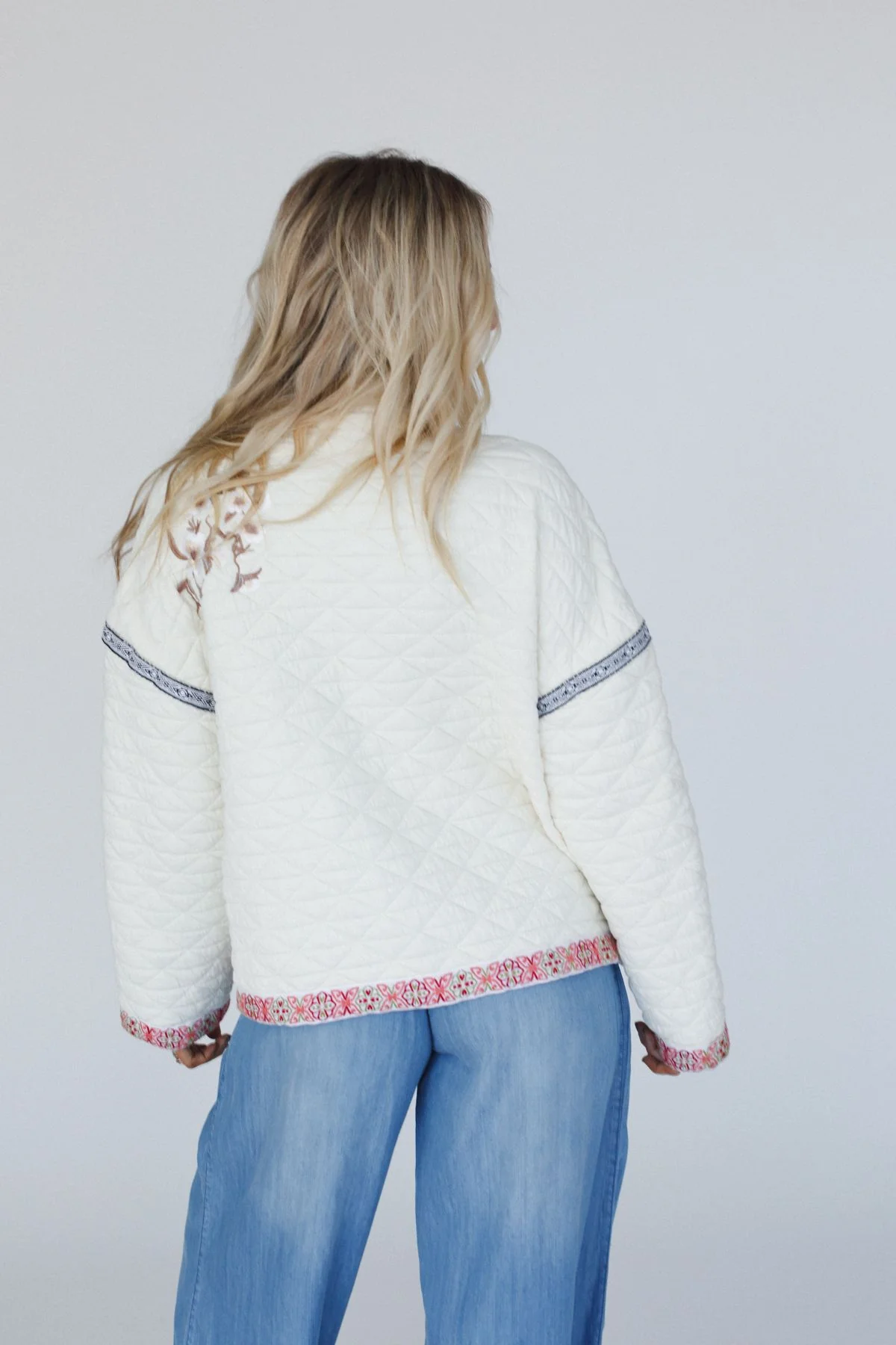 Adeline Embroidered Jacket - Cream - Image 3