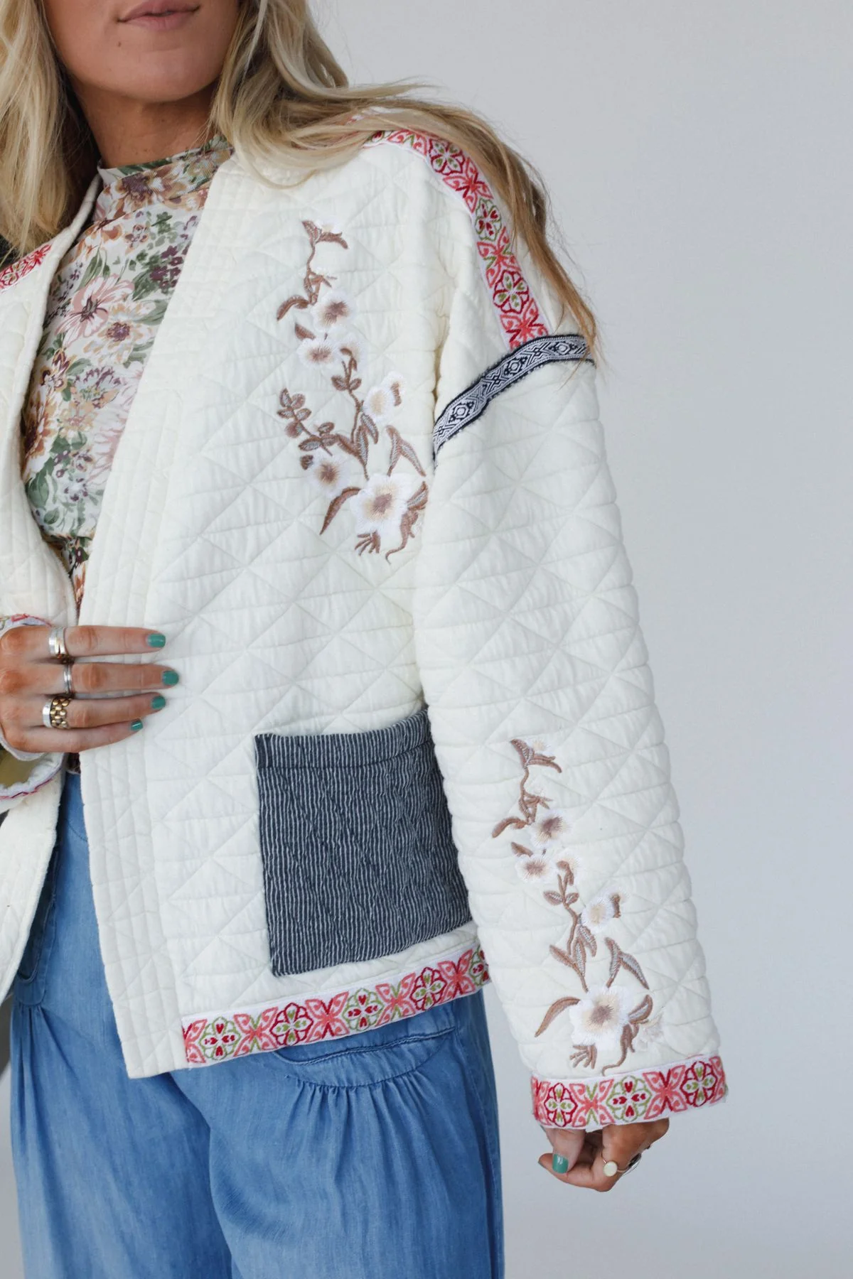 Adeline Embroidered Jacket - Cream - Image 4