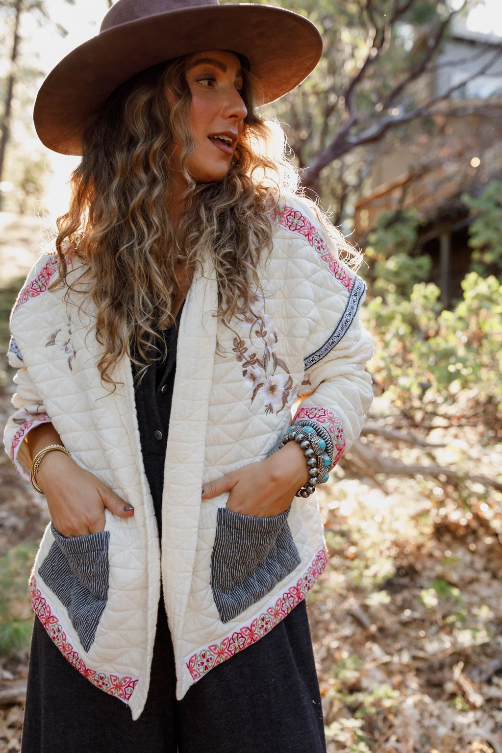 Adeline Embroidered Jacket - Cream - Image 7