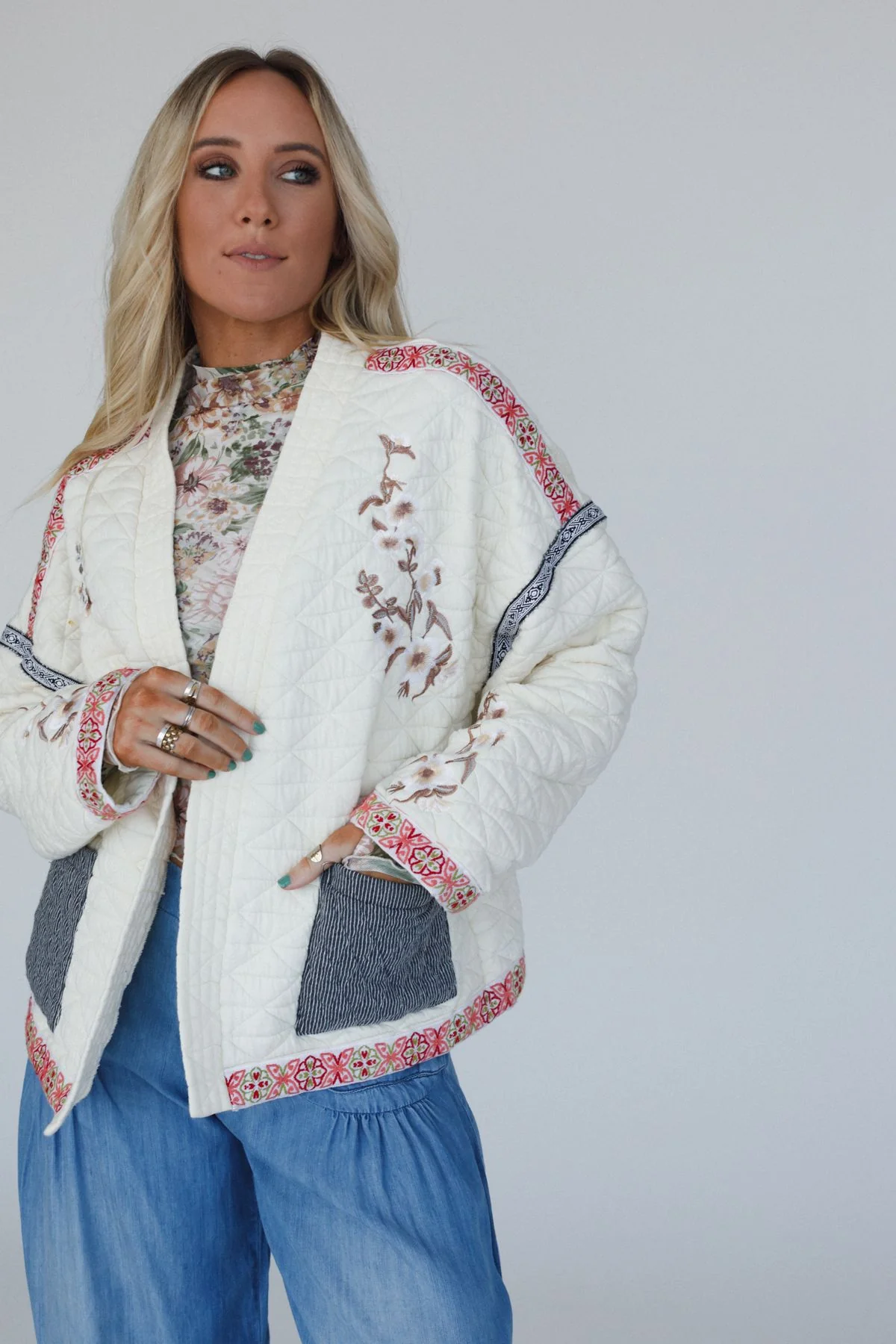 Adeline Embroidered Jacket - Cream - Image 8
