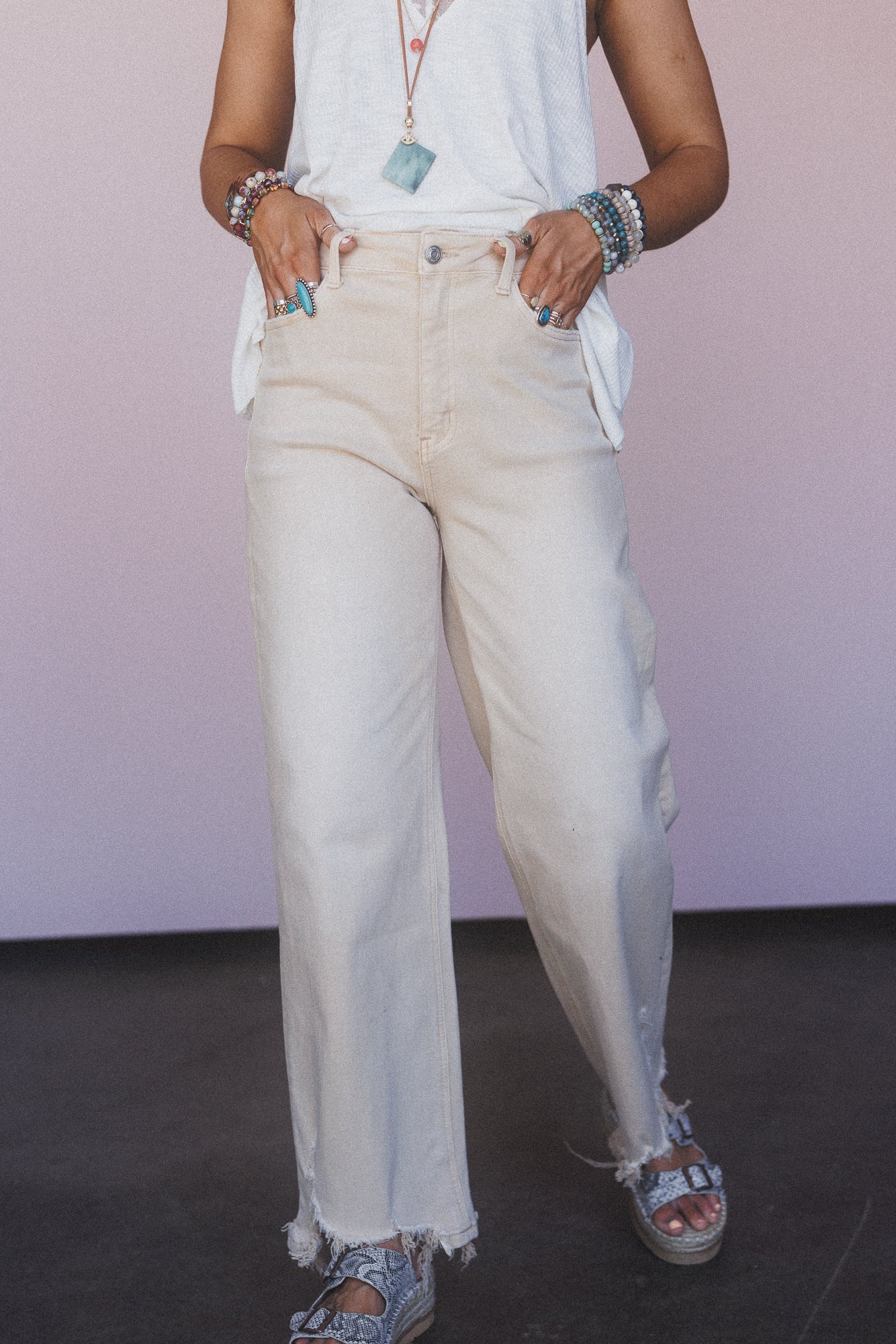 Aero Distressed Jeans - Beige - Image 3