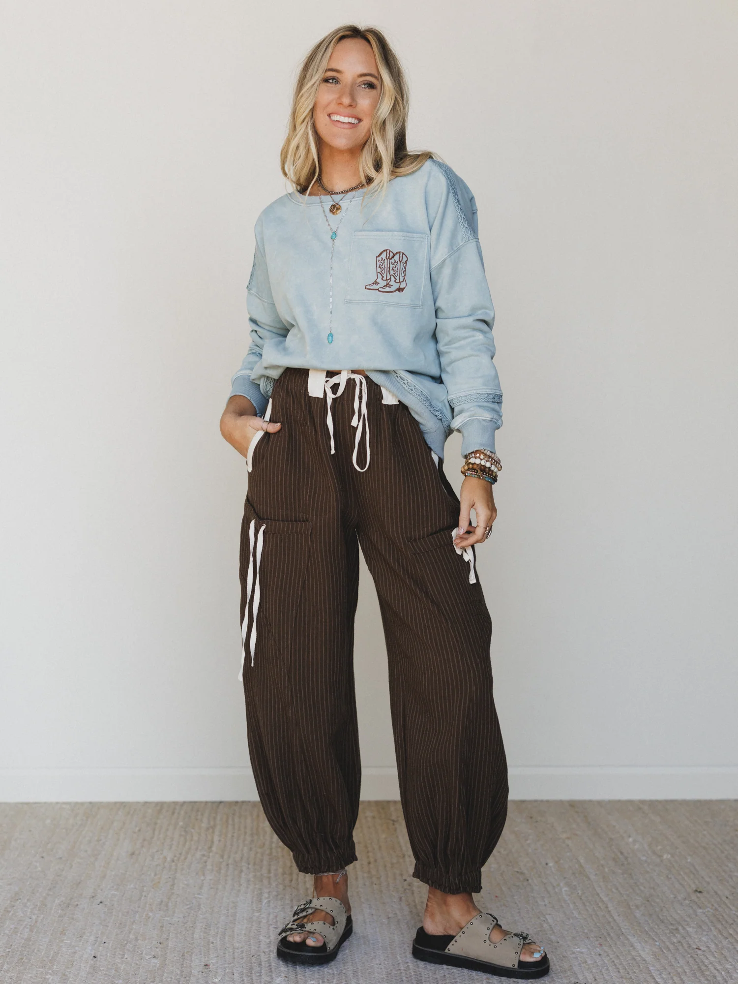 Ahoy Boho Striped Joggers - Chocolate - Image 2
