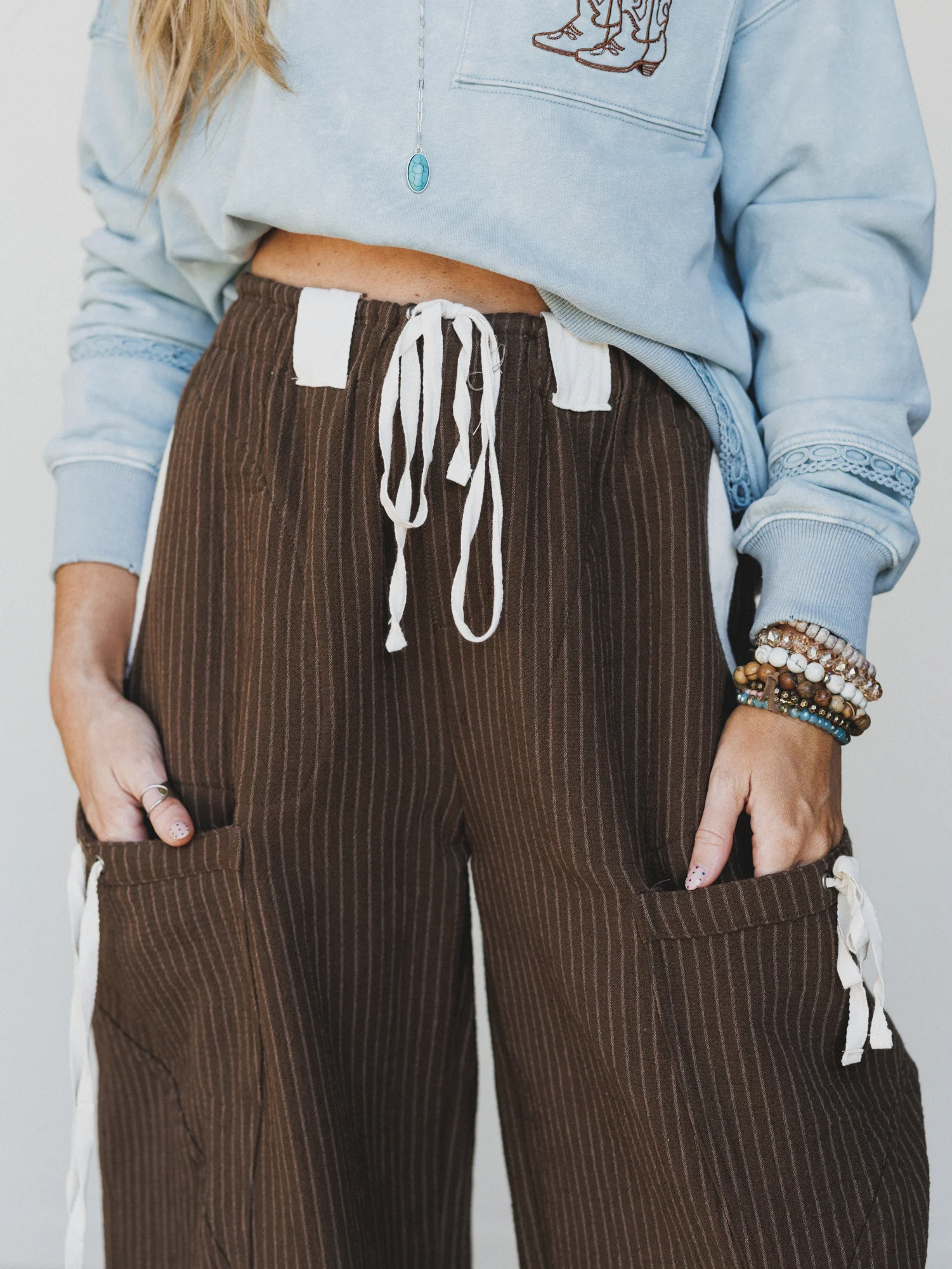 Ahoy Boho Striped Joggers - Chocolate - Image 3