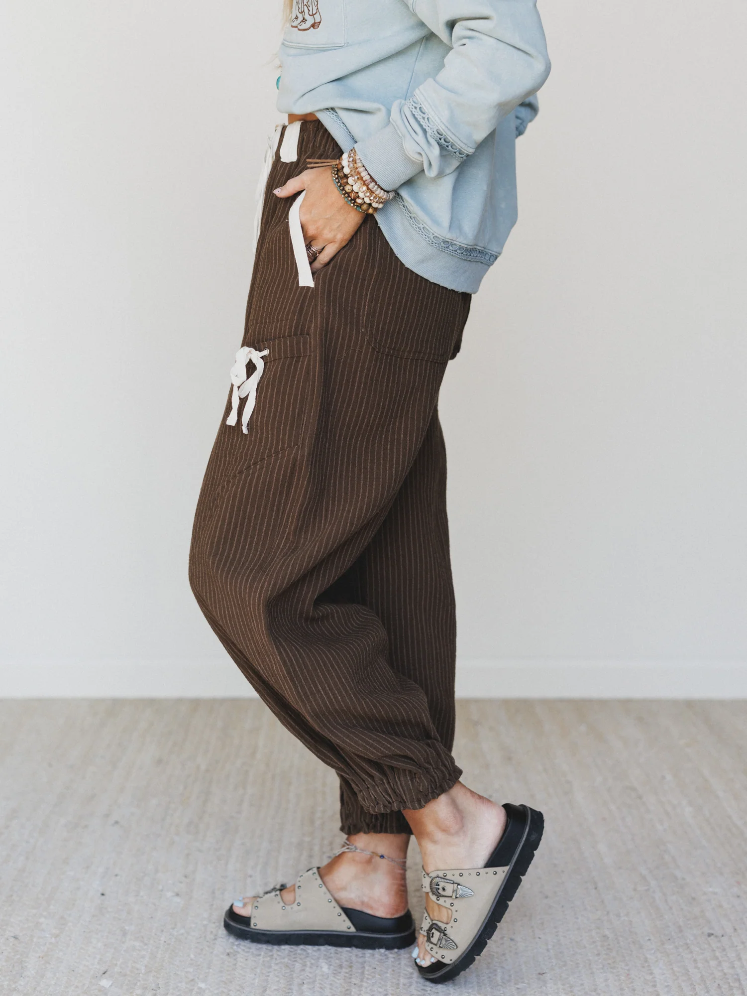 Ahoy Boho Striped Joggers - Chocolate - Image 4