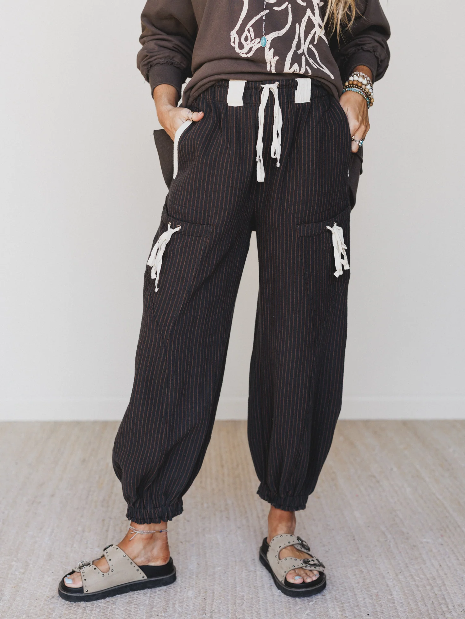 Ahoy Boho Striped Joggers - Midnight