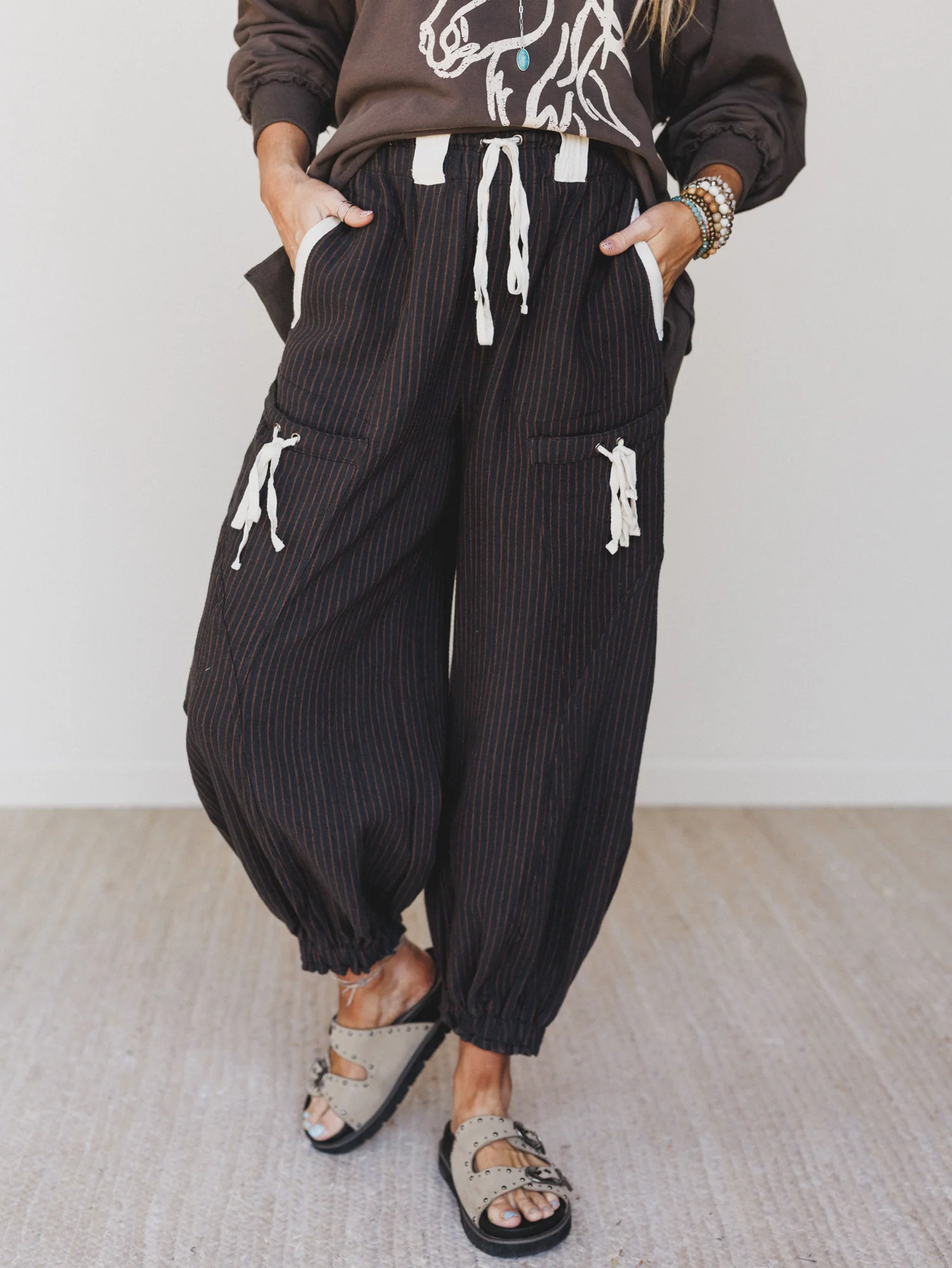 Ahoy Boho Striped Joggers - Midnight - Image 6