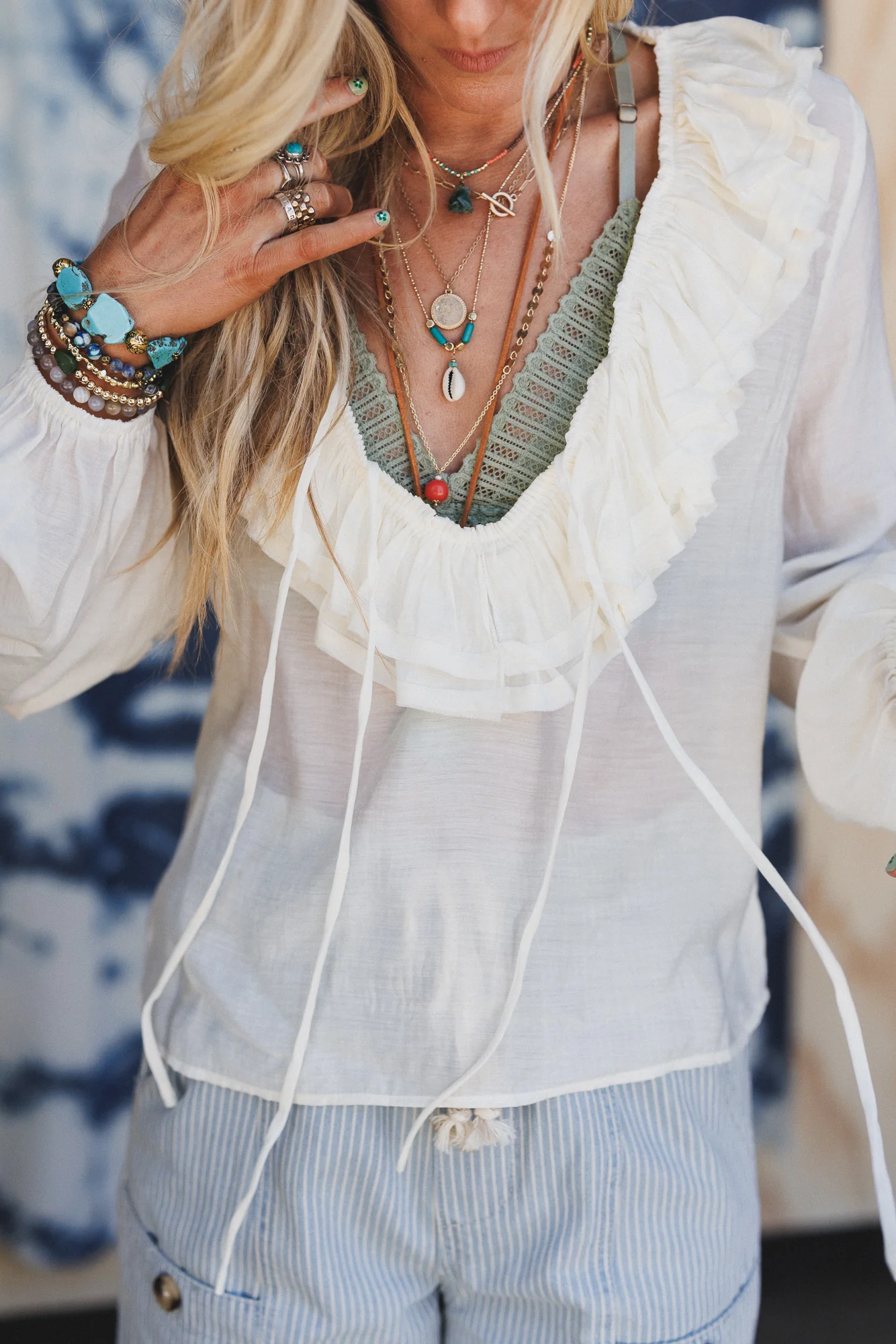 Alila Ruffled V Neck Blouse - Off White - Image 3