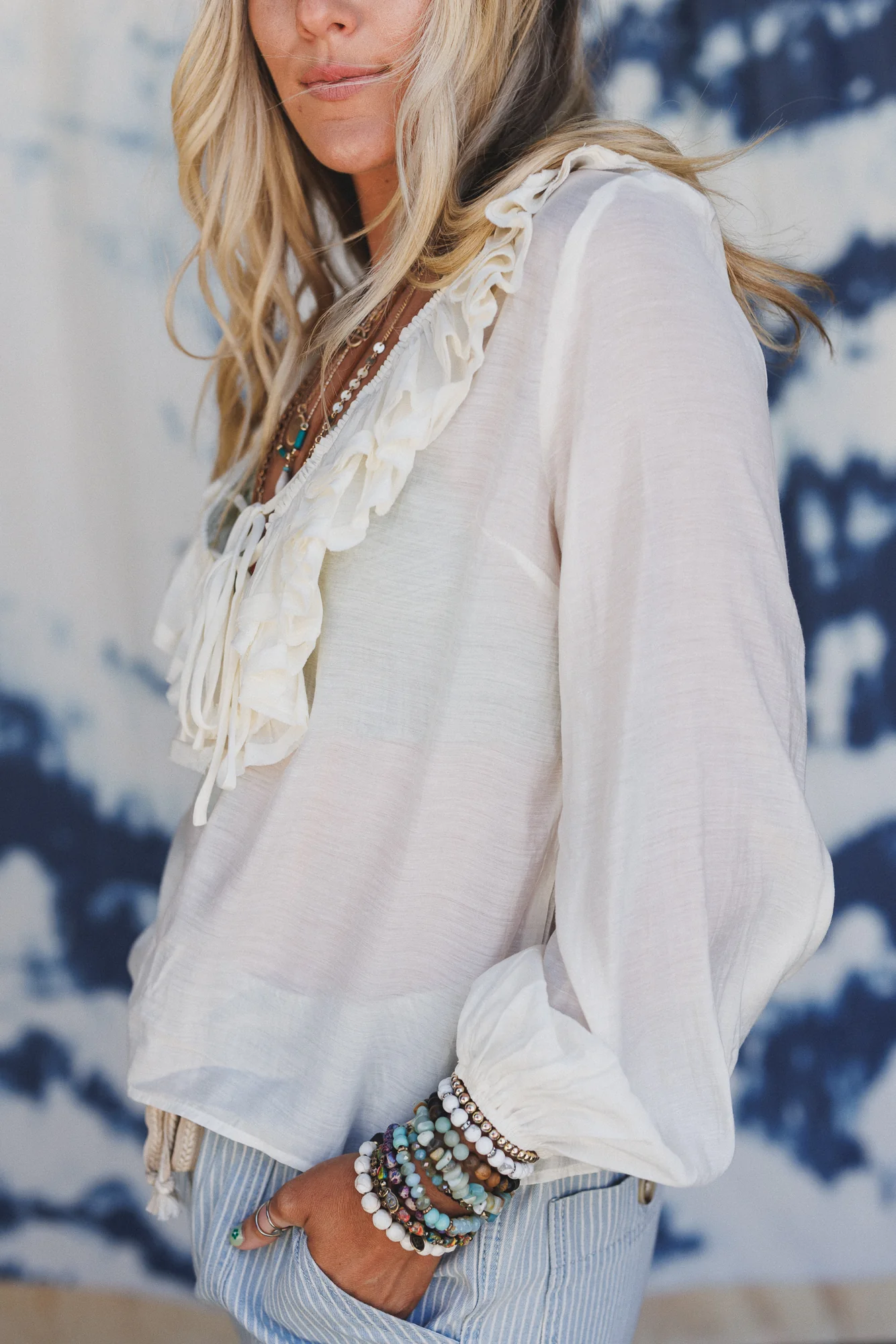 Alila Ruffled V Neck Blouse - Off White - Image 4