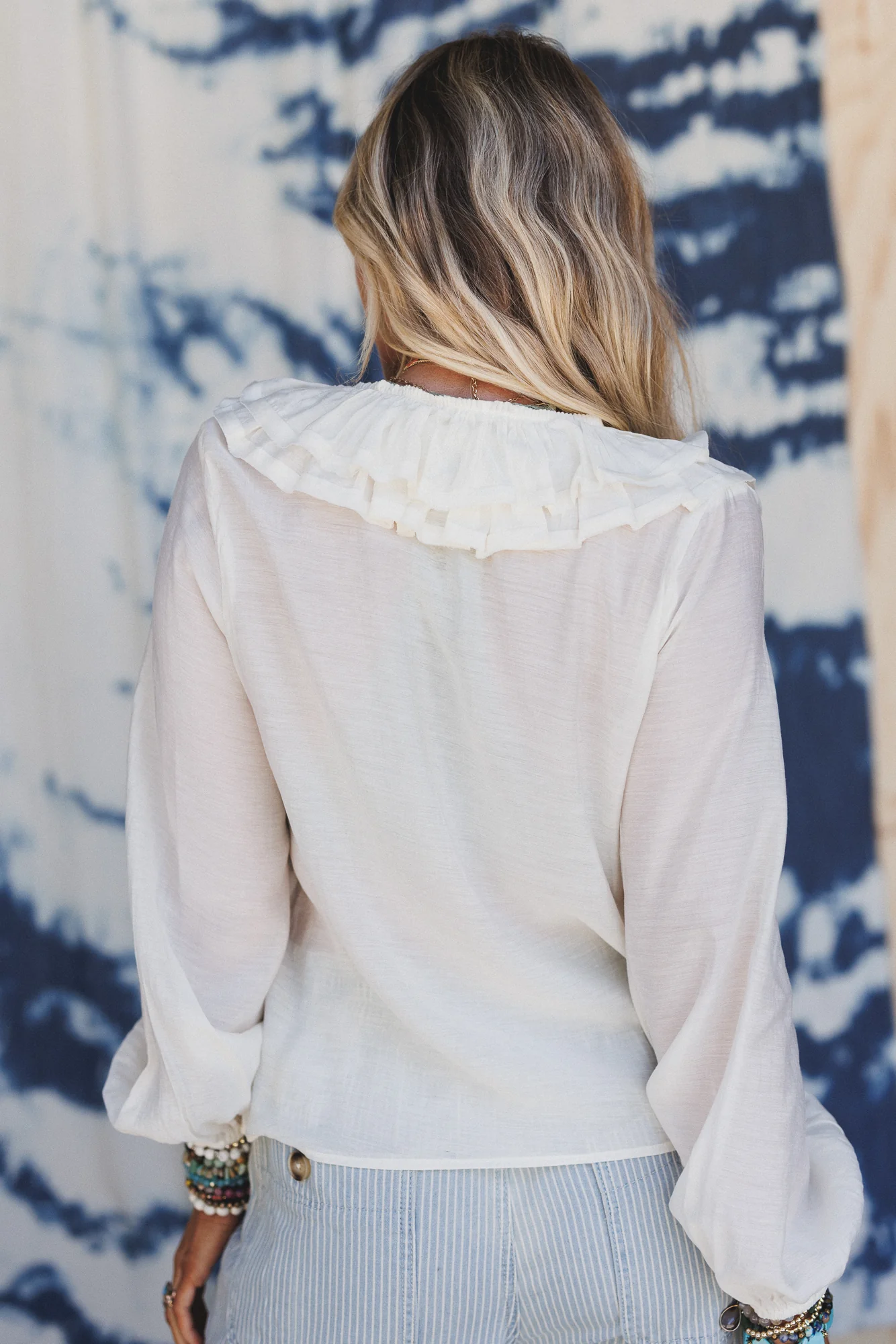 Alila Ruffled V Neck Blouse - Off White - Image 6