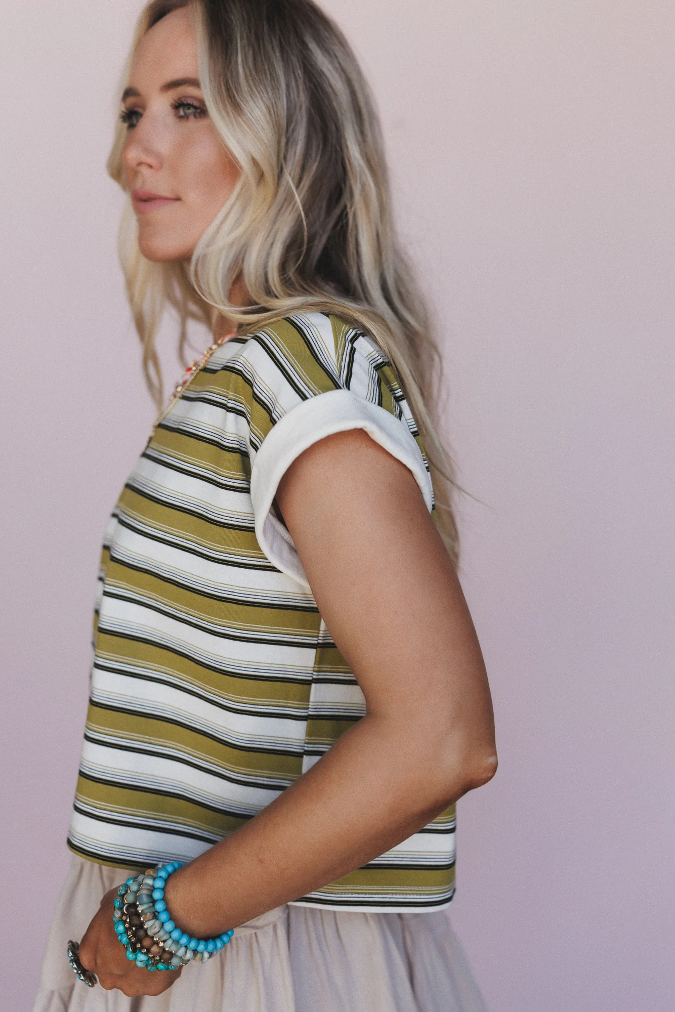 All Day Cool Striped Top - Olive Multi - Image 3