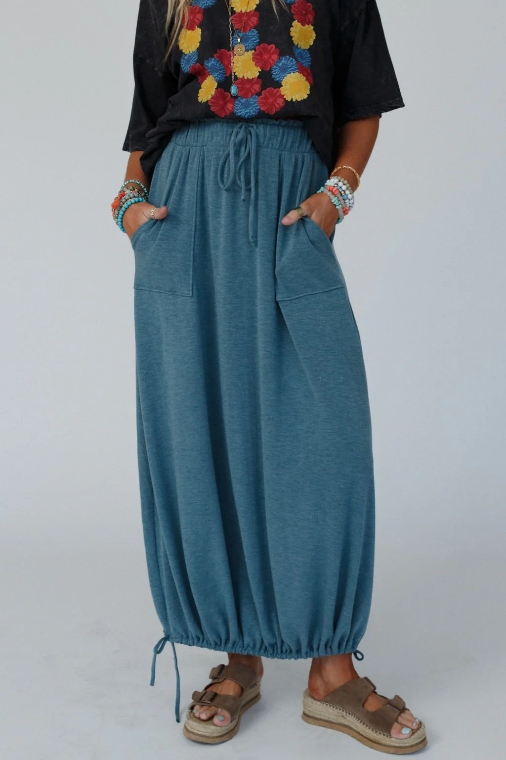 The Nest All In Drawstring Maxi Skirt - Teal - Image 3