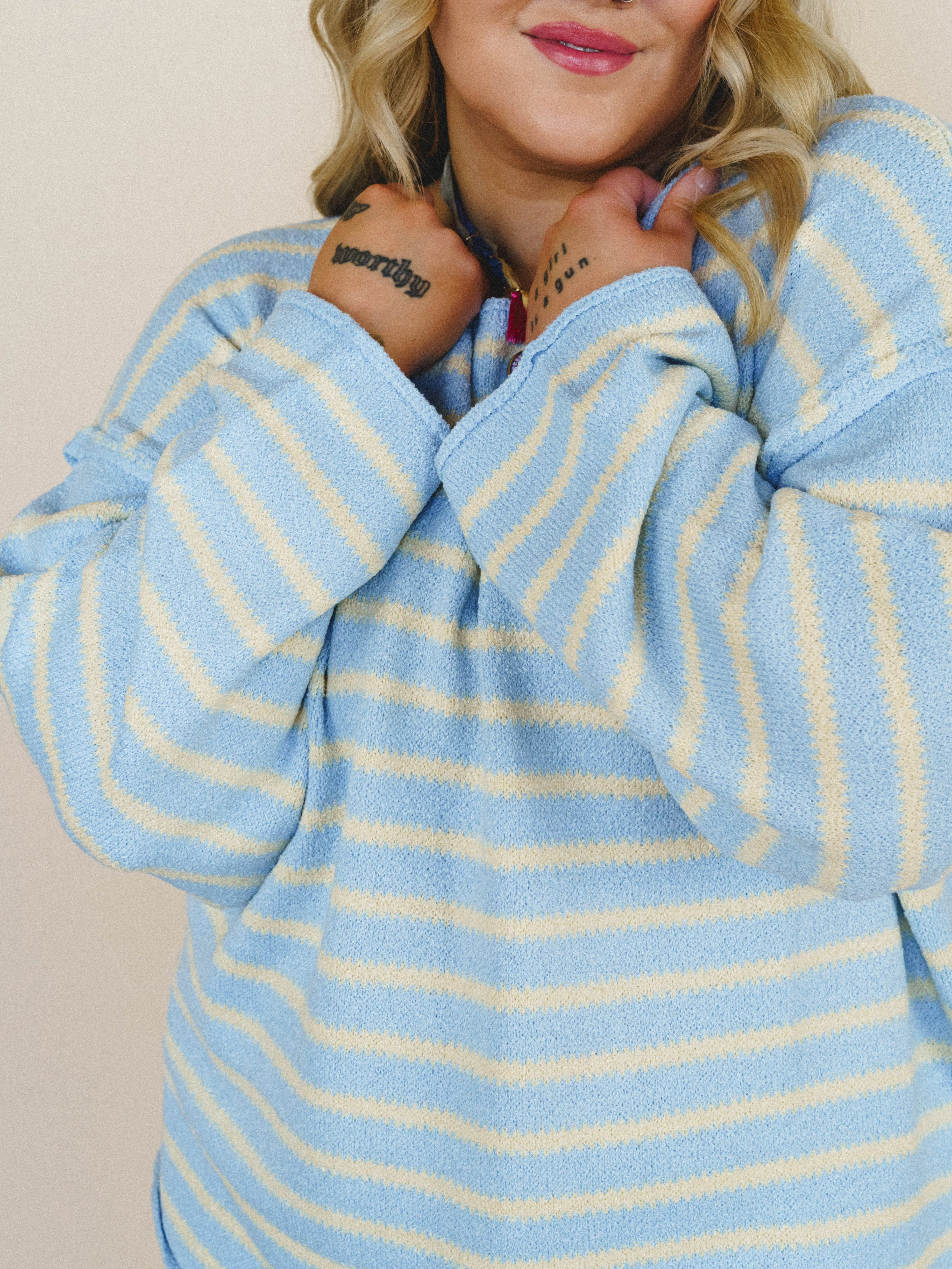 All My Stripes Oversized Sweater - Chambray Butter - Image 4