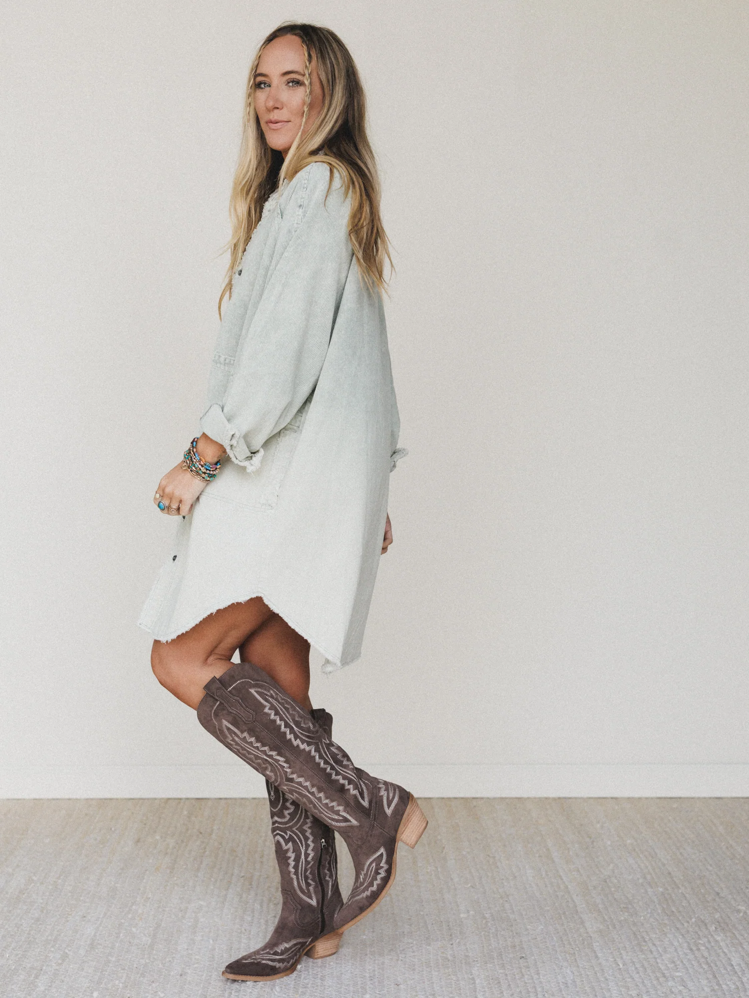 All You Do Tie Dye Corduroy Tunic Dress - Sage - Image 3