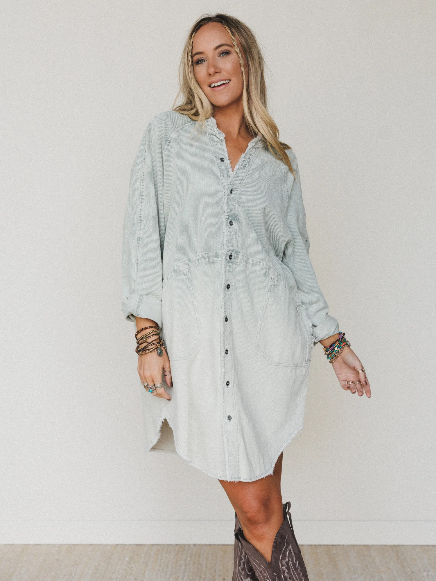 All You Do Tie Dye Corduroy Tunic Dress - Sage - Image 6