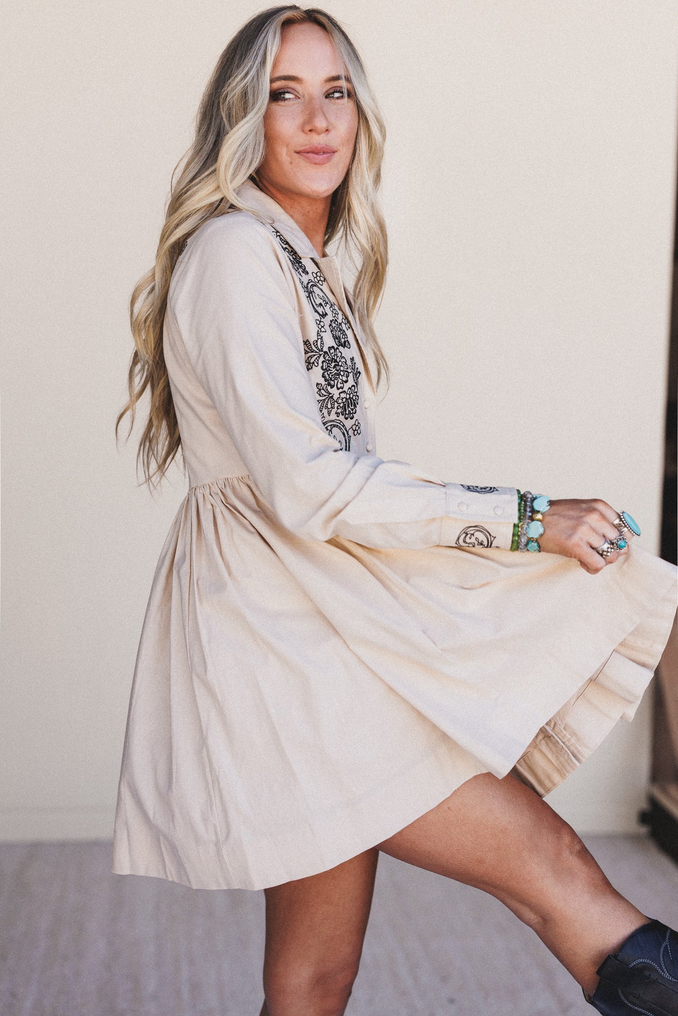 Always Yours Button Front Dress - Taupe - Image 6