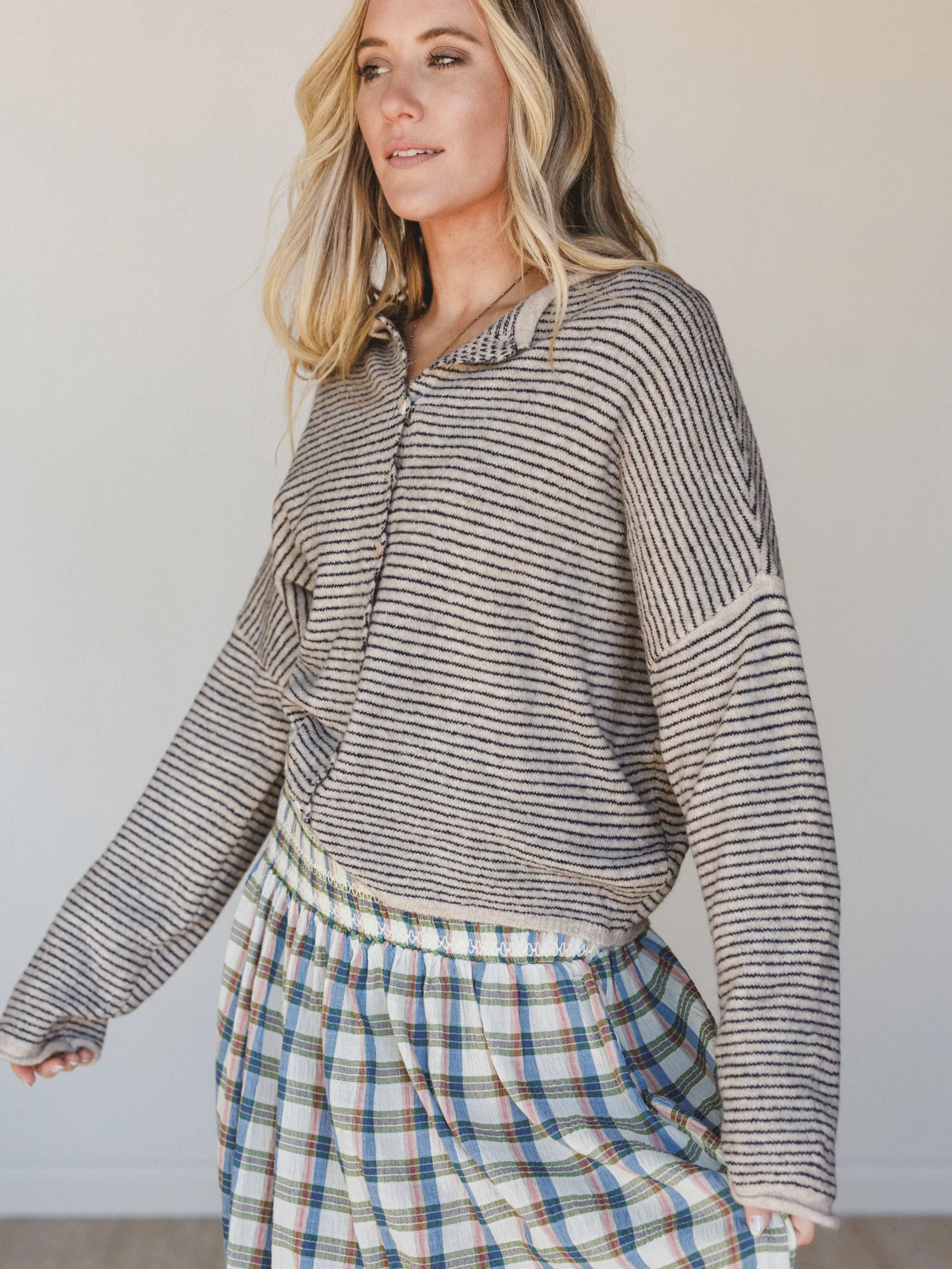 Amara Button Down Cardigan - Natural - Image 4