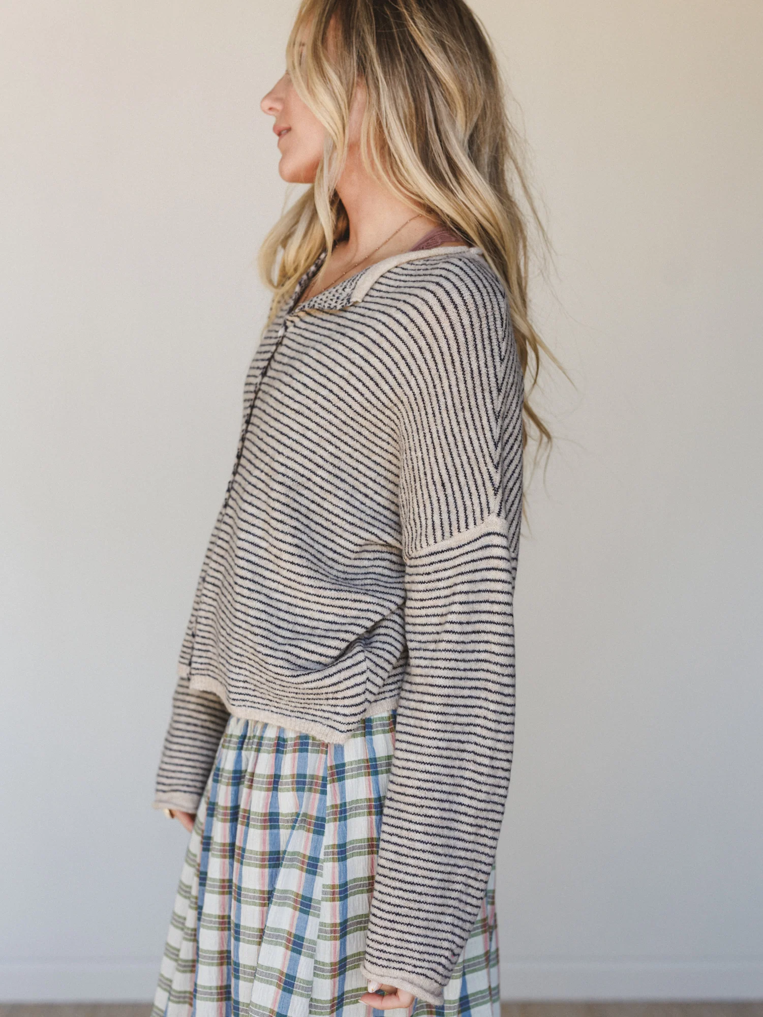 Amara Button Down Cardigan - Natural - Image 5