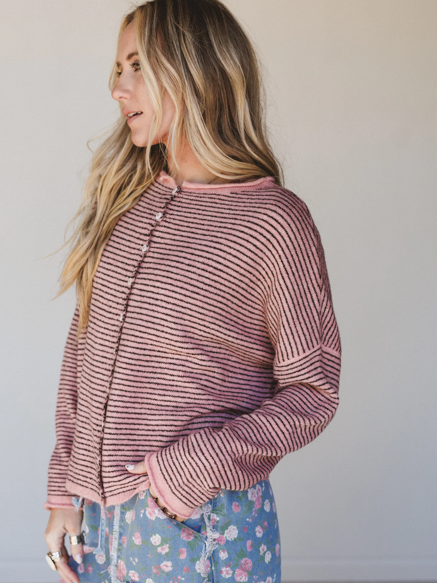 Amara Button Down Cardigan - Rose - Image 2