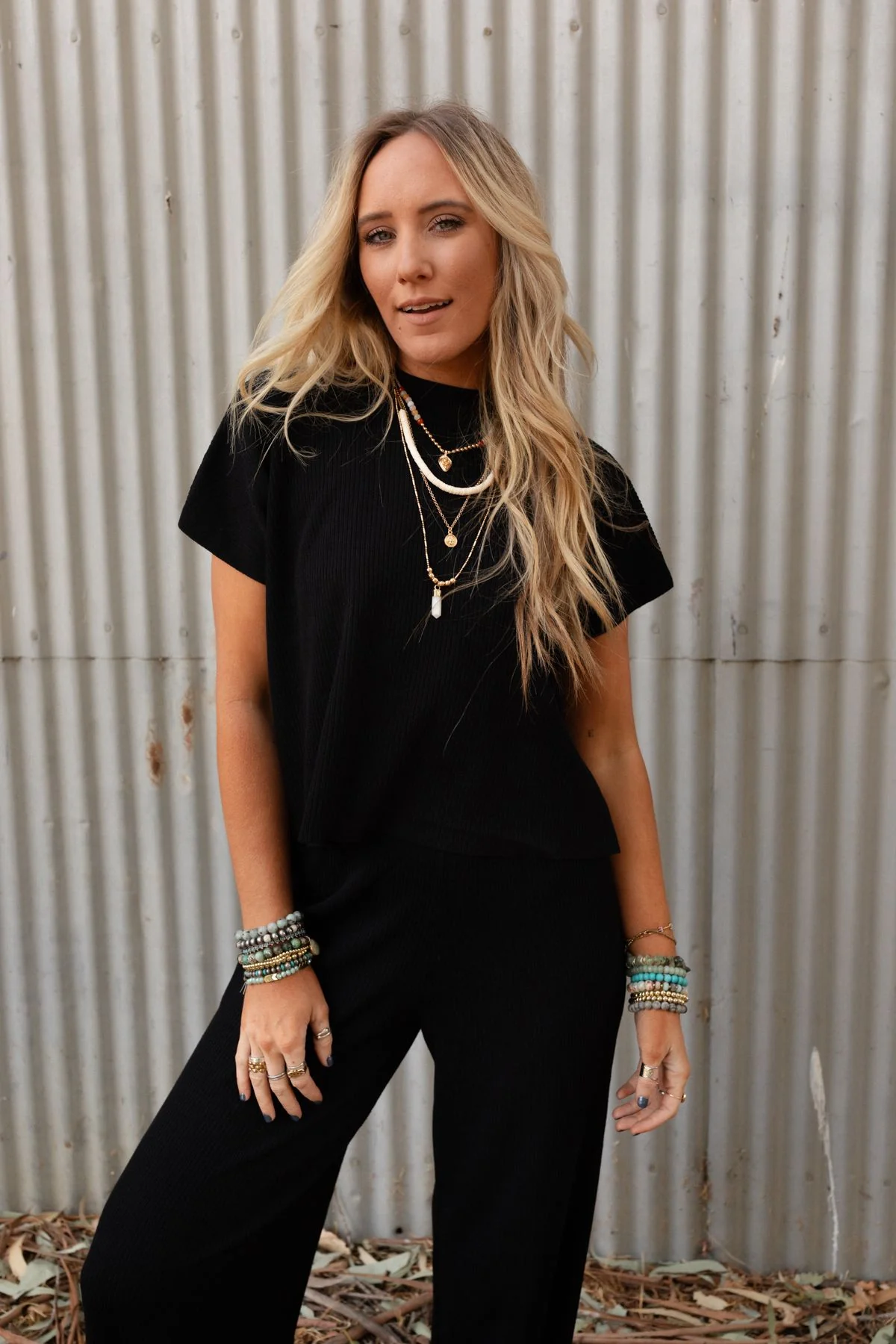 Amber Skies Mock Neck Top - Black - Image 3