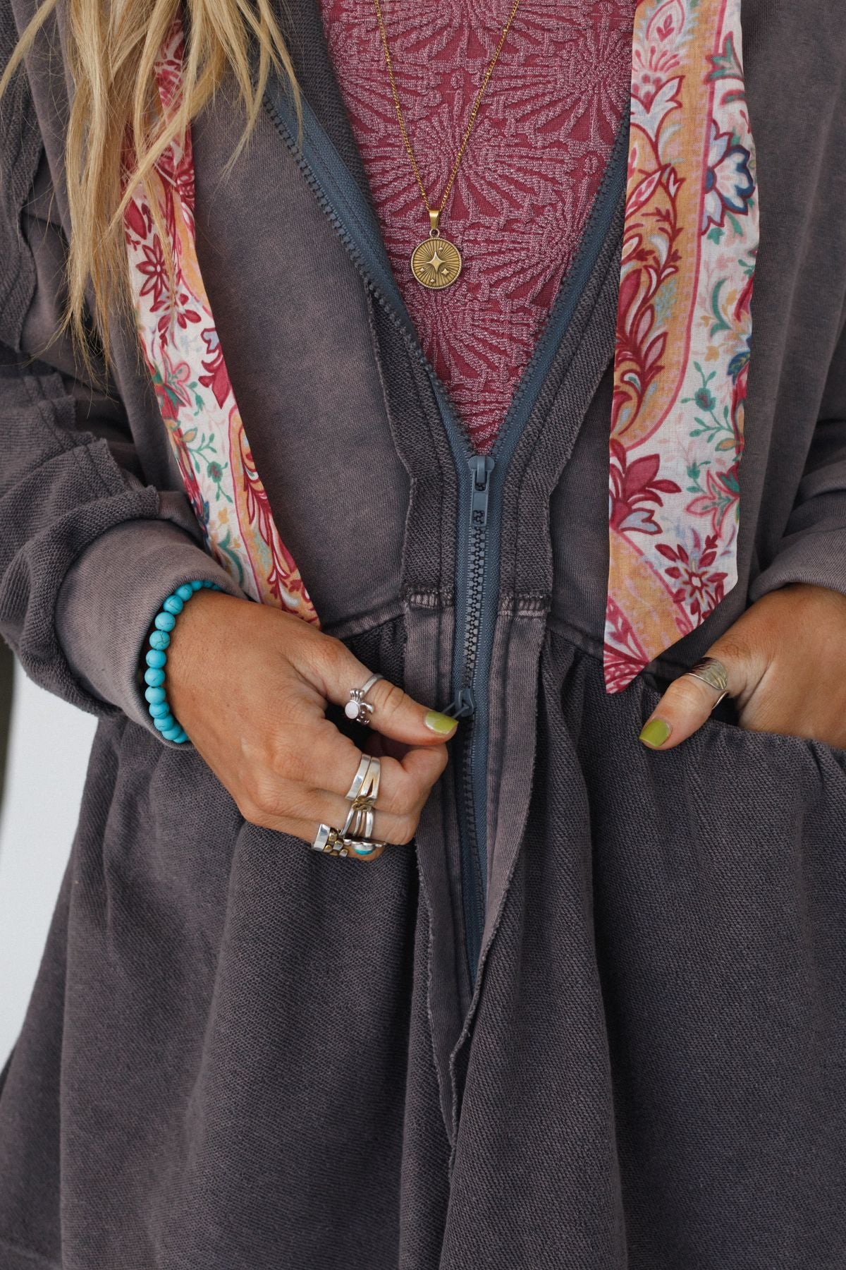 Annie Zip Up Hoodie Shacket - Gray - Image 3