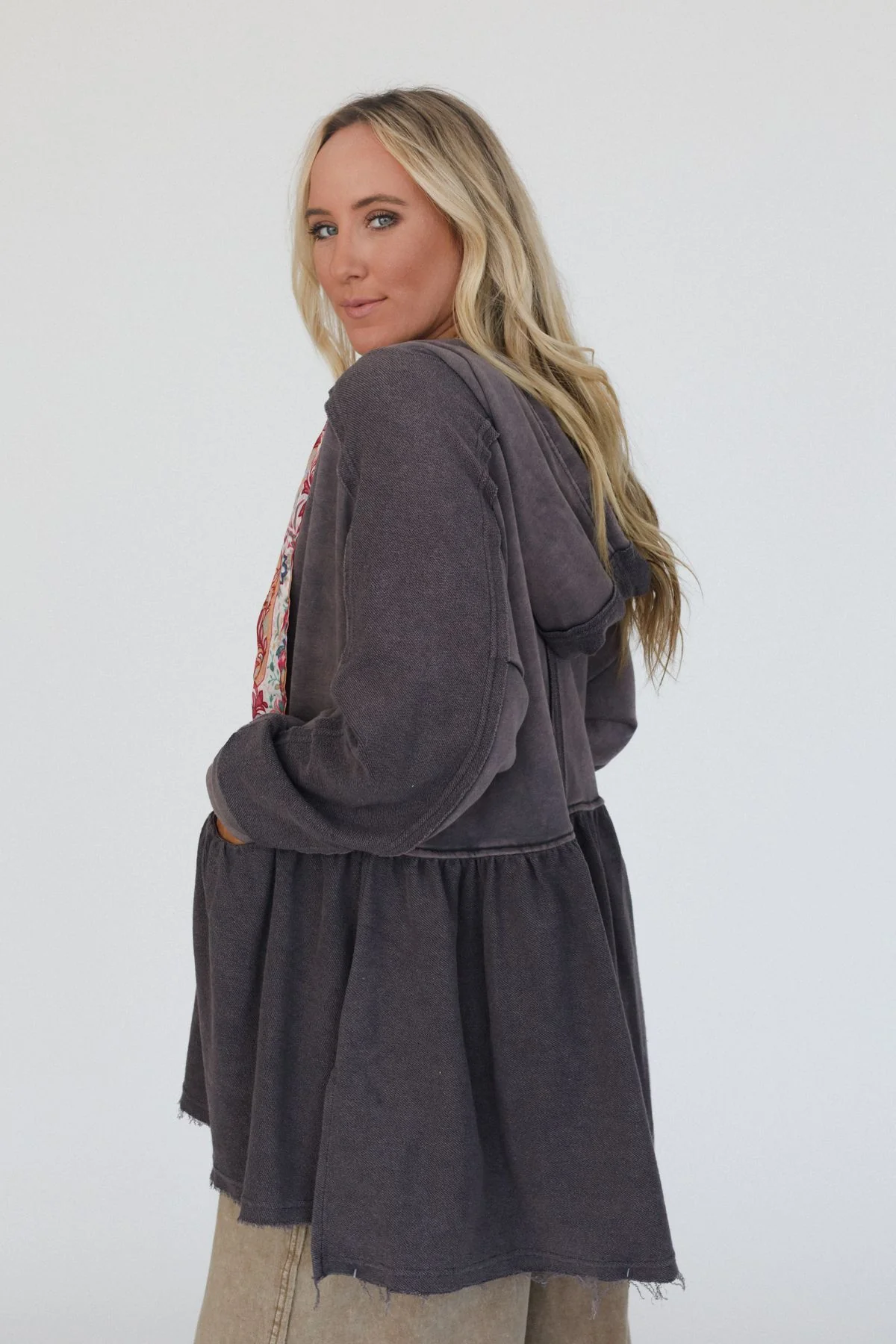 Annie Zip Up Hoodie Shacket - Gray - Image 4