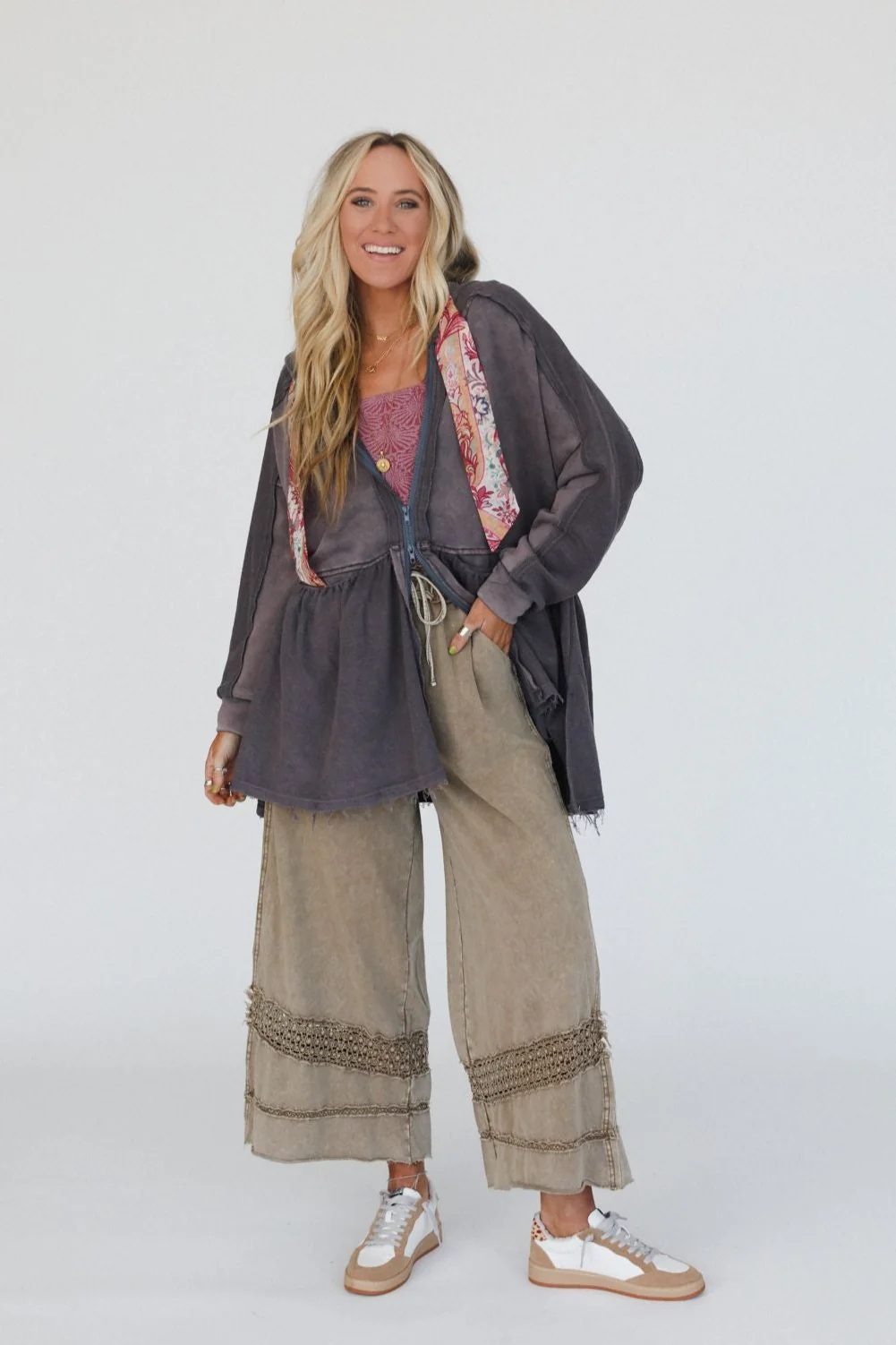 Annie Zip Up Hoodie Shacket - Gray - Image 5