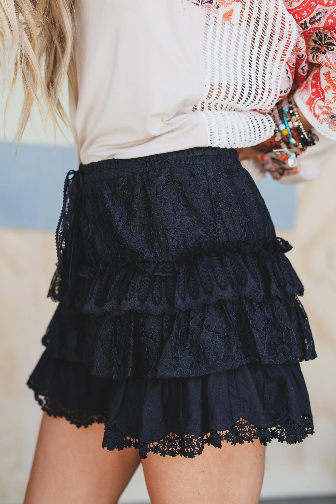 Antoinette Boho Ruffle Shorts - Black - Image 3