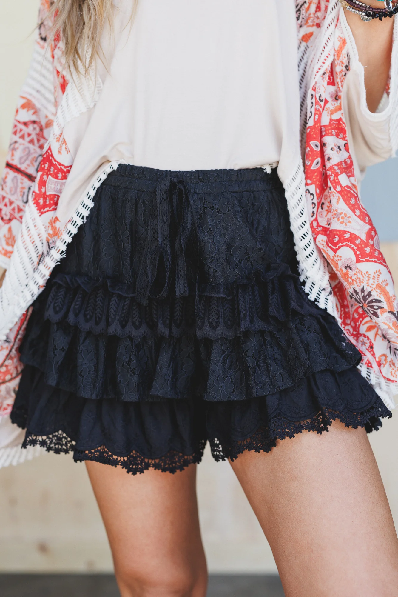 Antoinette Boho Ruffle Shorts - Black - Pre Order - Image 2