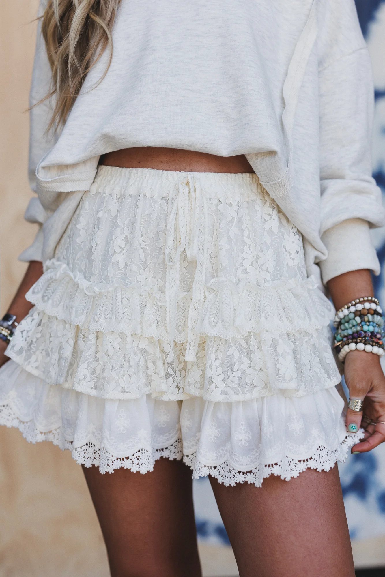 Antoinette Boho Ruffle Shorts - Cream - Pre Order - Image 2