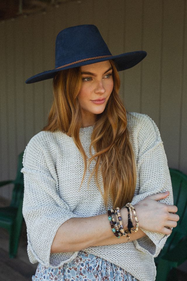 Arizona Braided Wide Brim Hat - Navy - Image 6