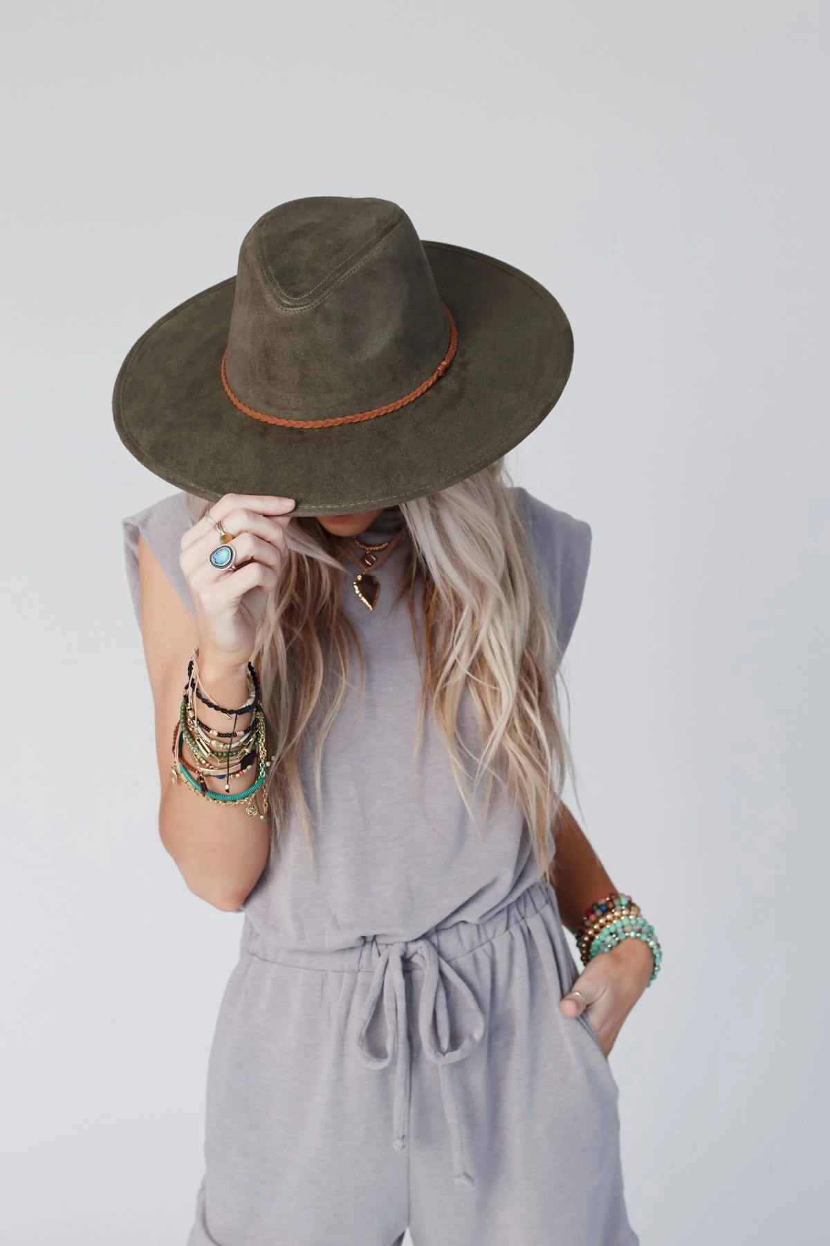 Arizona Braided Wide Brim Hat - Olive - Image 6