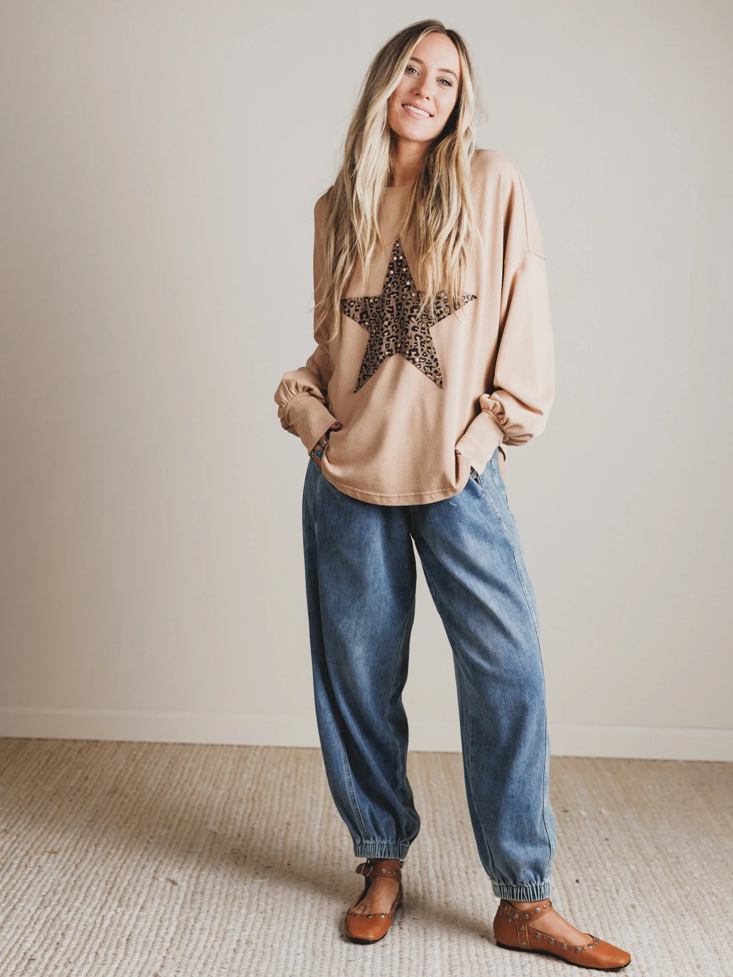 Astral Wild Animal Star Patchwork Top - Camel - Image 5