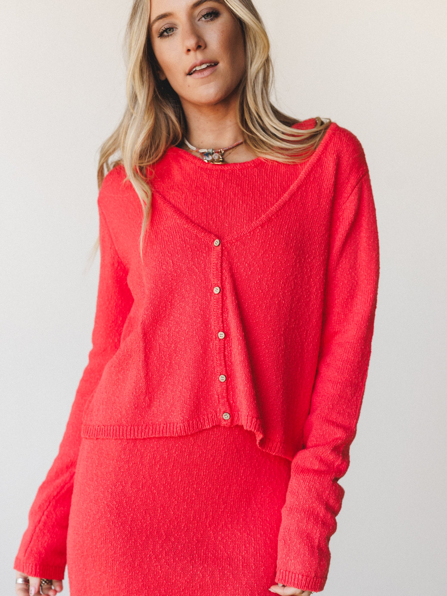 August Knitted Cardigan - Tomato Red