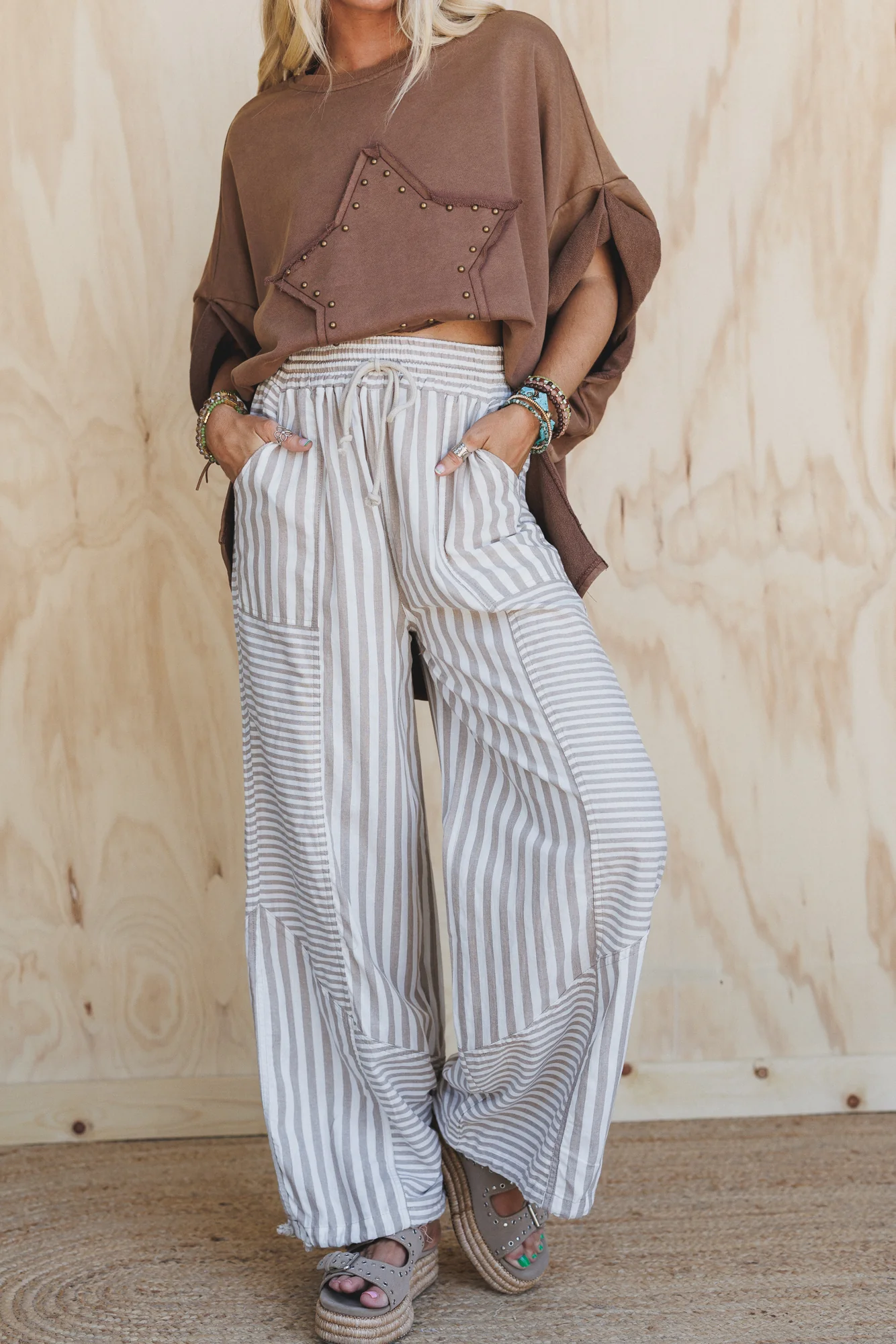 Aveline Striped Pants - Taupe - Image 4