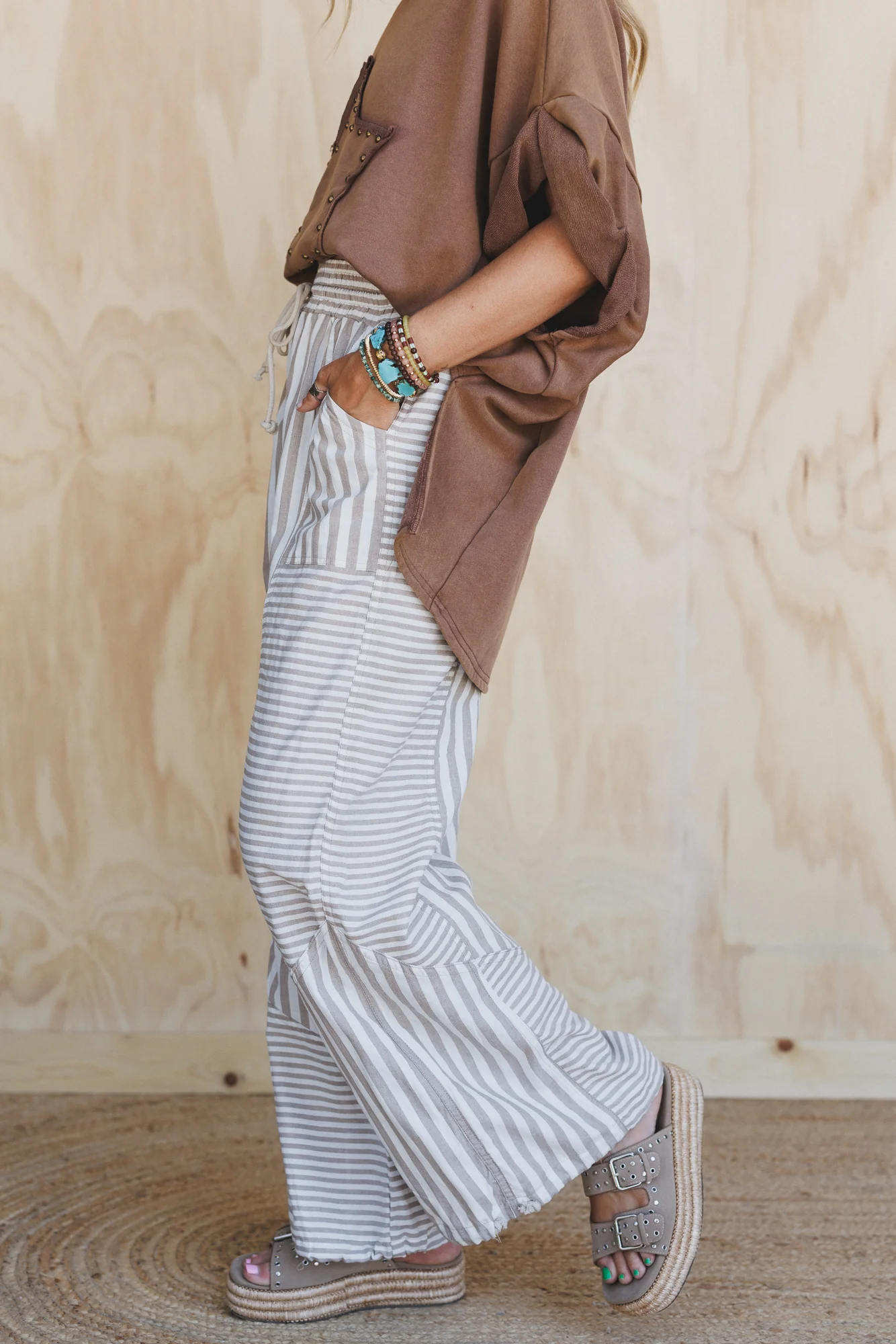 Aveline Striped Pants - Taupe - Image 5