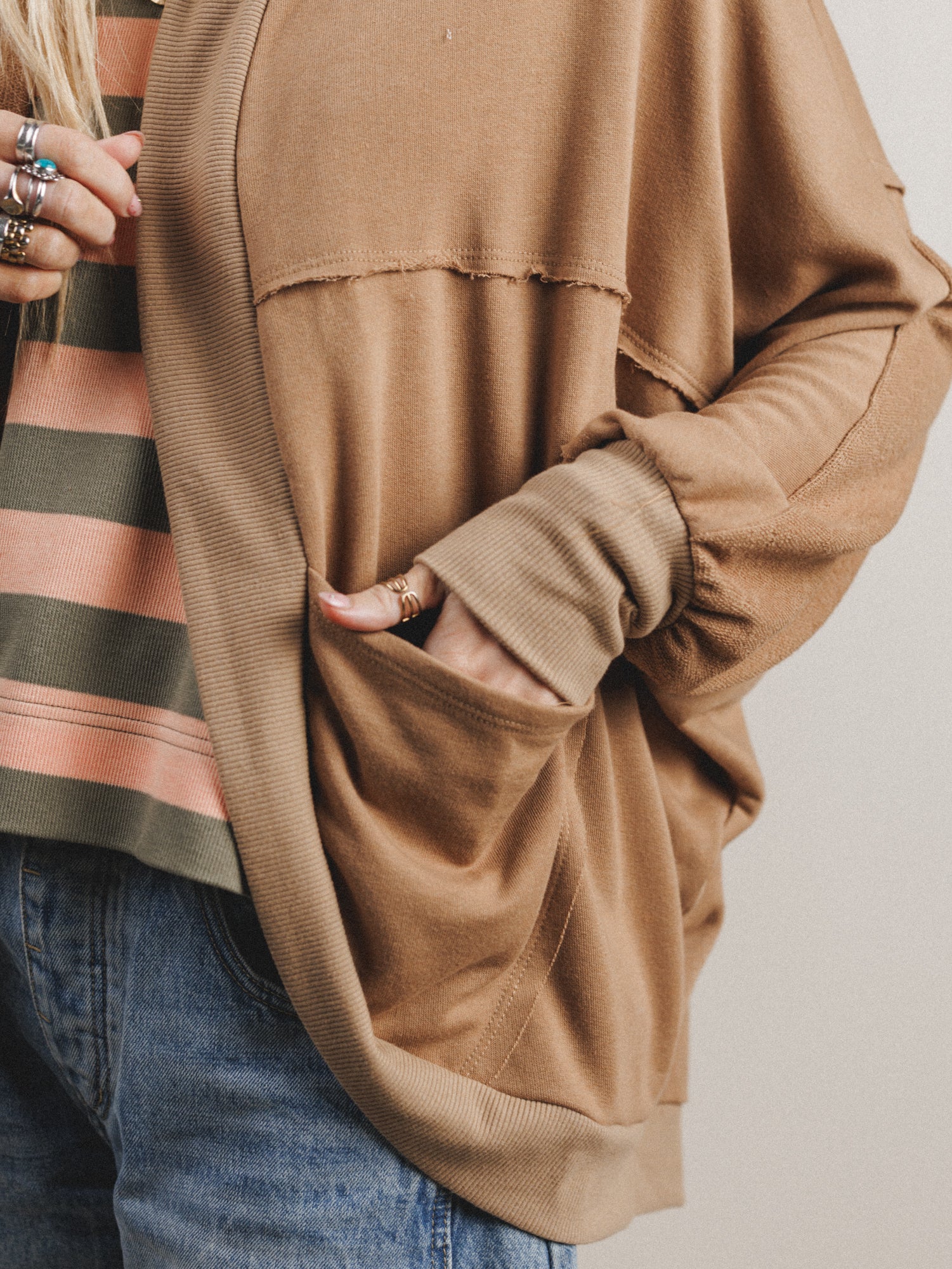 Barely Bound Hoodie Cardigan - Camel - Image 3