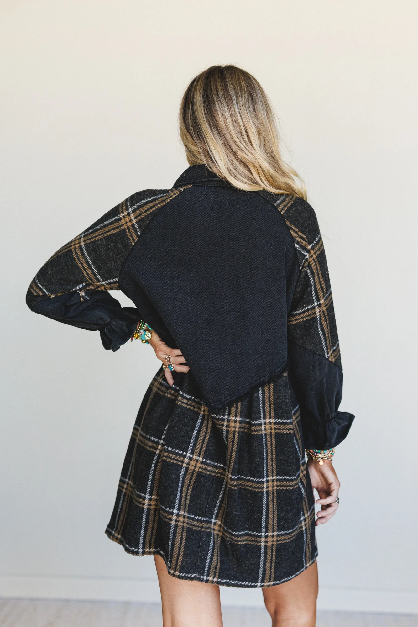 Beau Plaid Button Front Dress - Black - Image 5