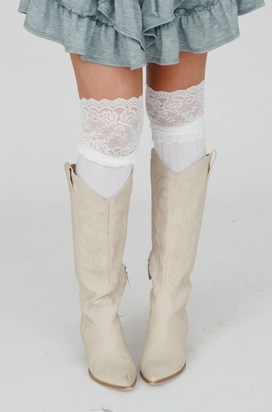 Becca Knee High Socks - White - Image 3