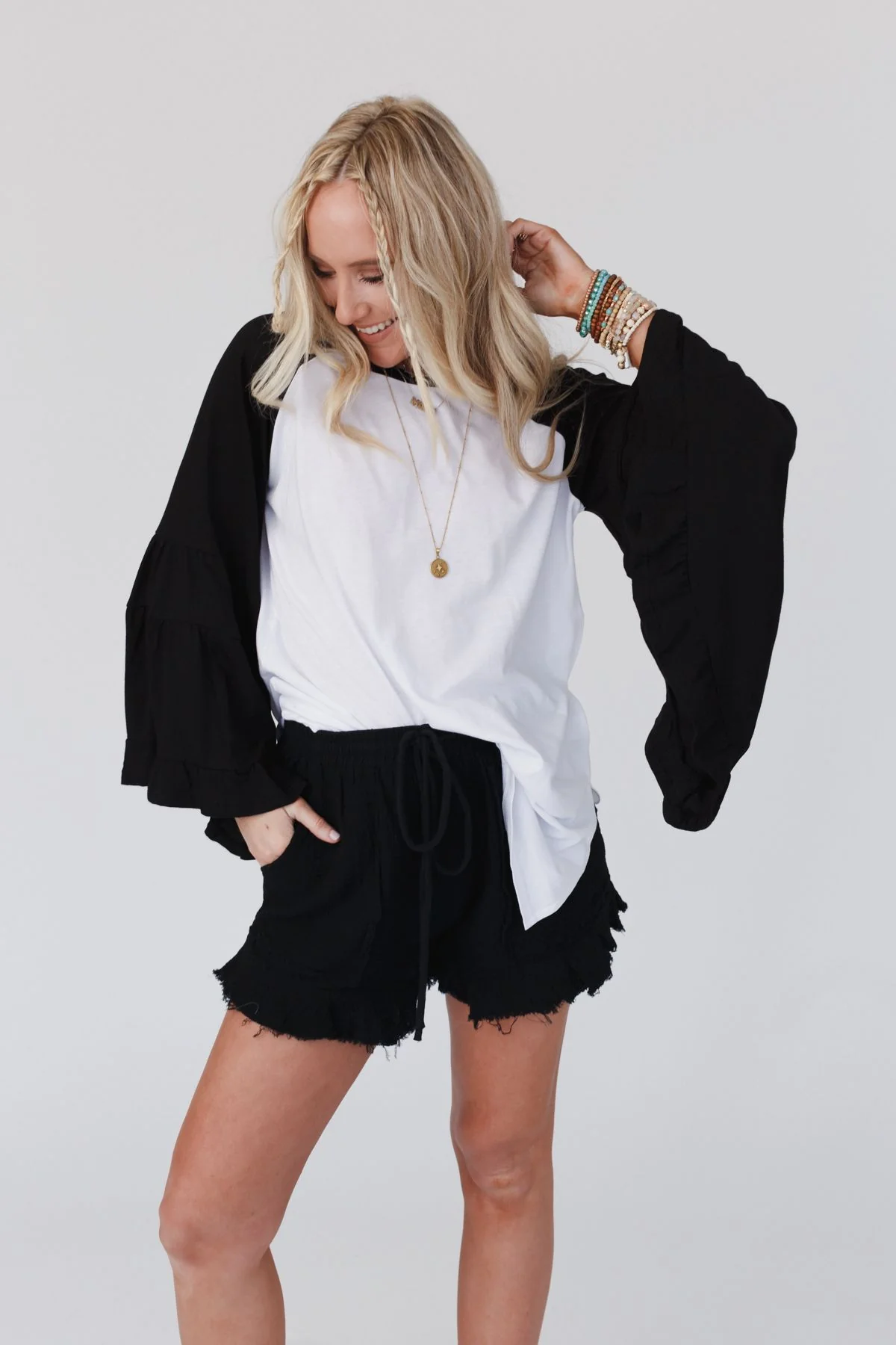 Bell Sleeve Baseball Tee - Black - Image 3