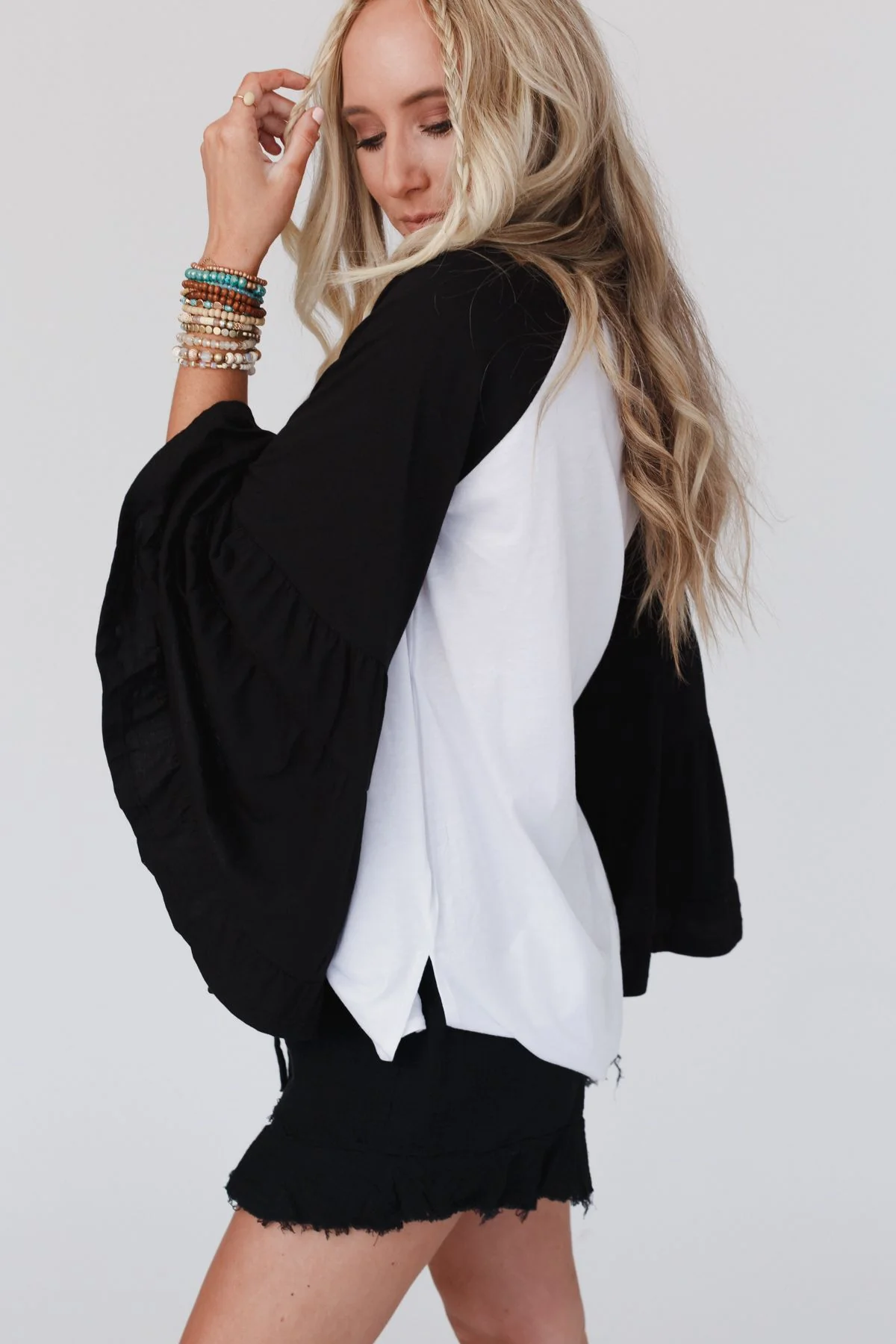 Bell Sleeve Baseball Tee - Black - Image 4
