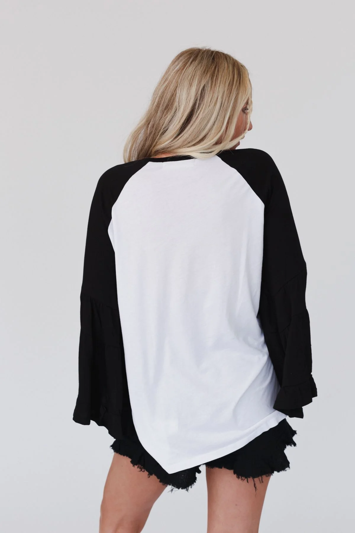 Bell Sleeve Baseball Tee - Black - Image 5