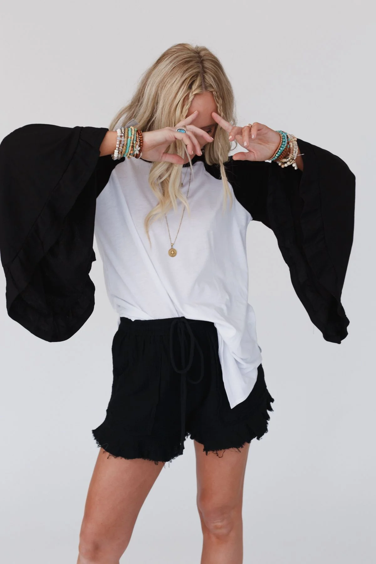 Bell Sleeve Baseball Tee - Black - Image 6