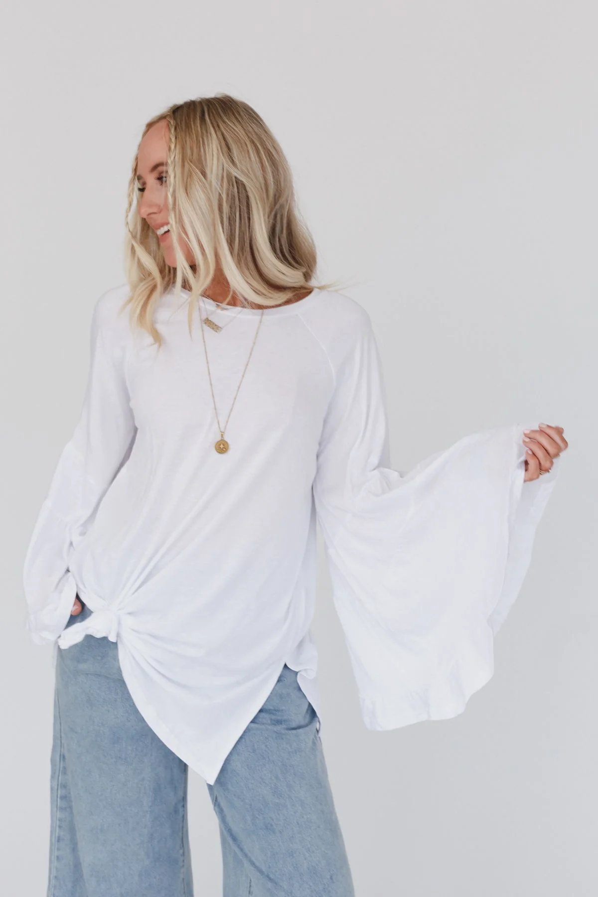 Bell Sleeve Baseball Tee - White - Image 3