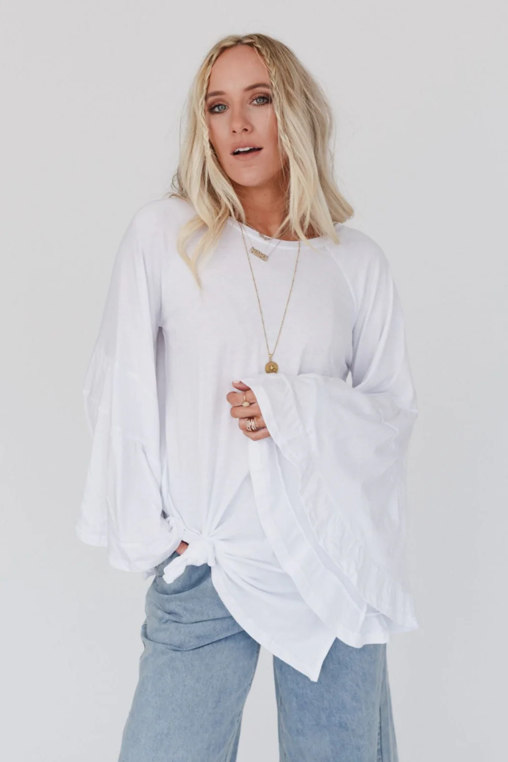 Bell Sleeve Baseball Tee - White - Image 5