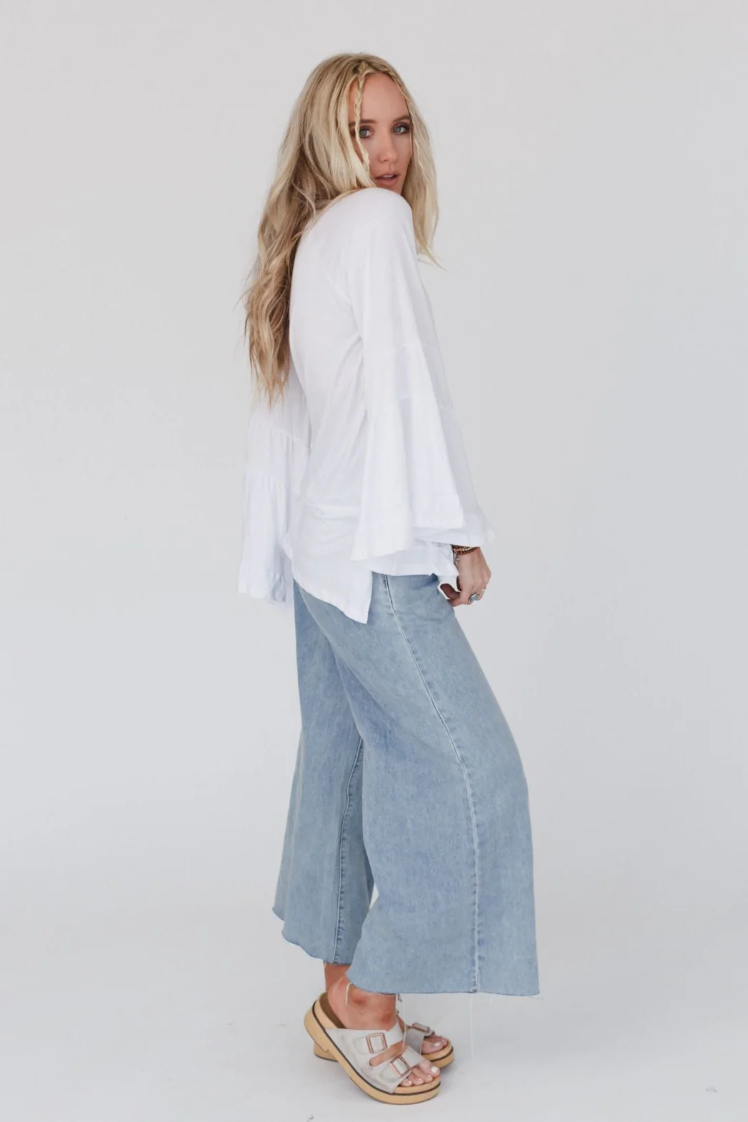 Bell Sleeve Baseball Tee - White - Image 6